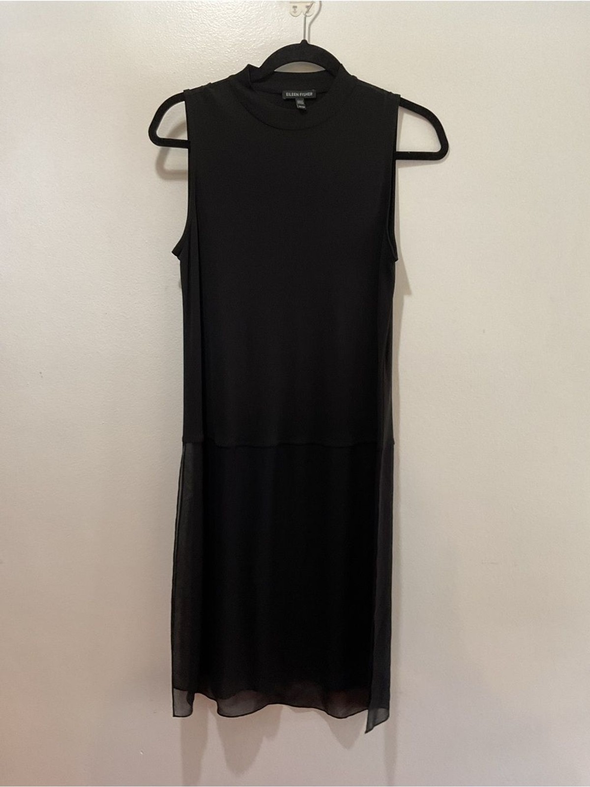 Eileen Fisher Sleeveless Black Tunic with Sheer Hem