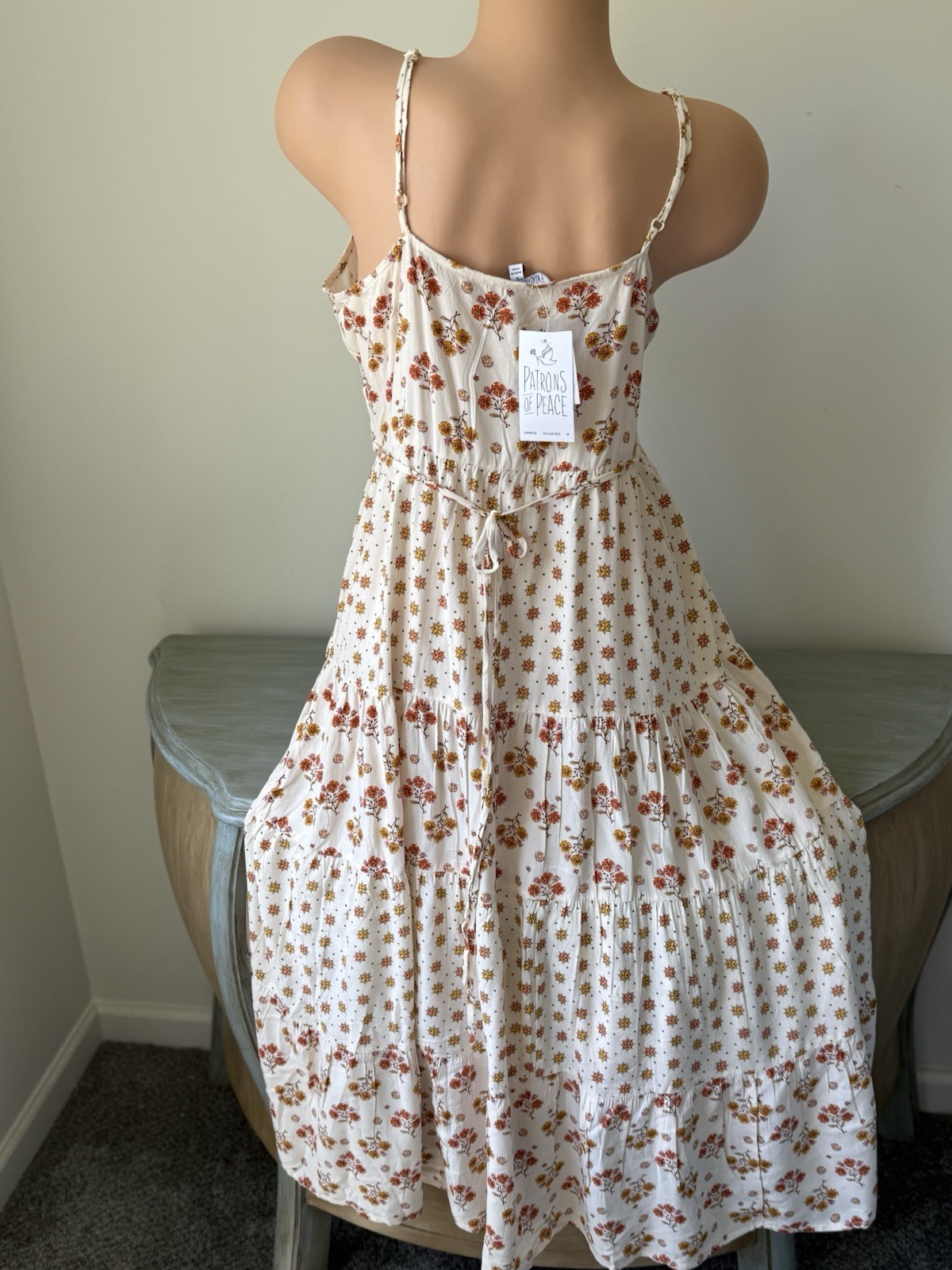 Boho Tiered Floral Midi Dress Cottagecore Prairie Sundress NWT M Granola Gypsy