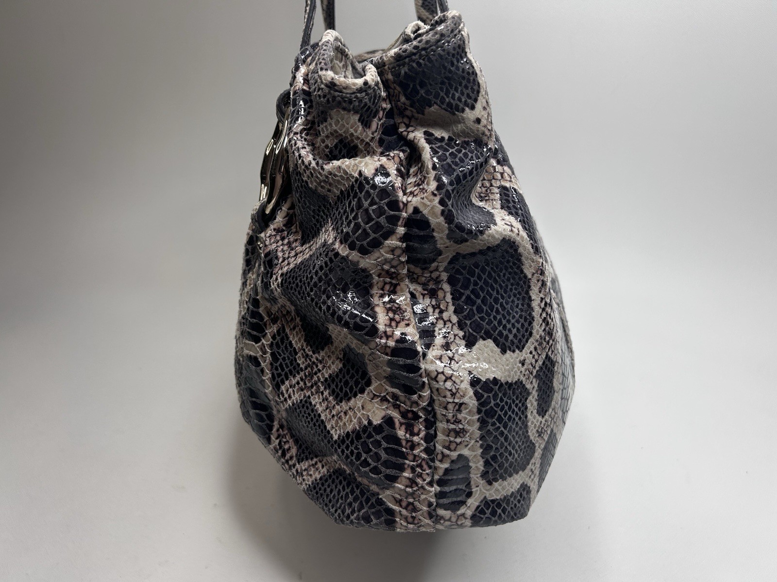 B Makowsky Large Snake Python Embossed Leather Slouchy Shoulder Bag