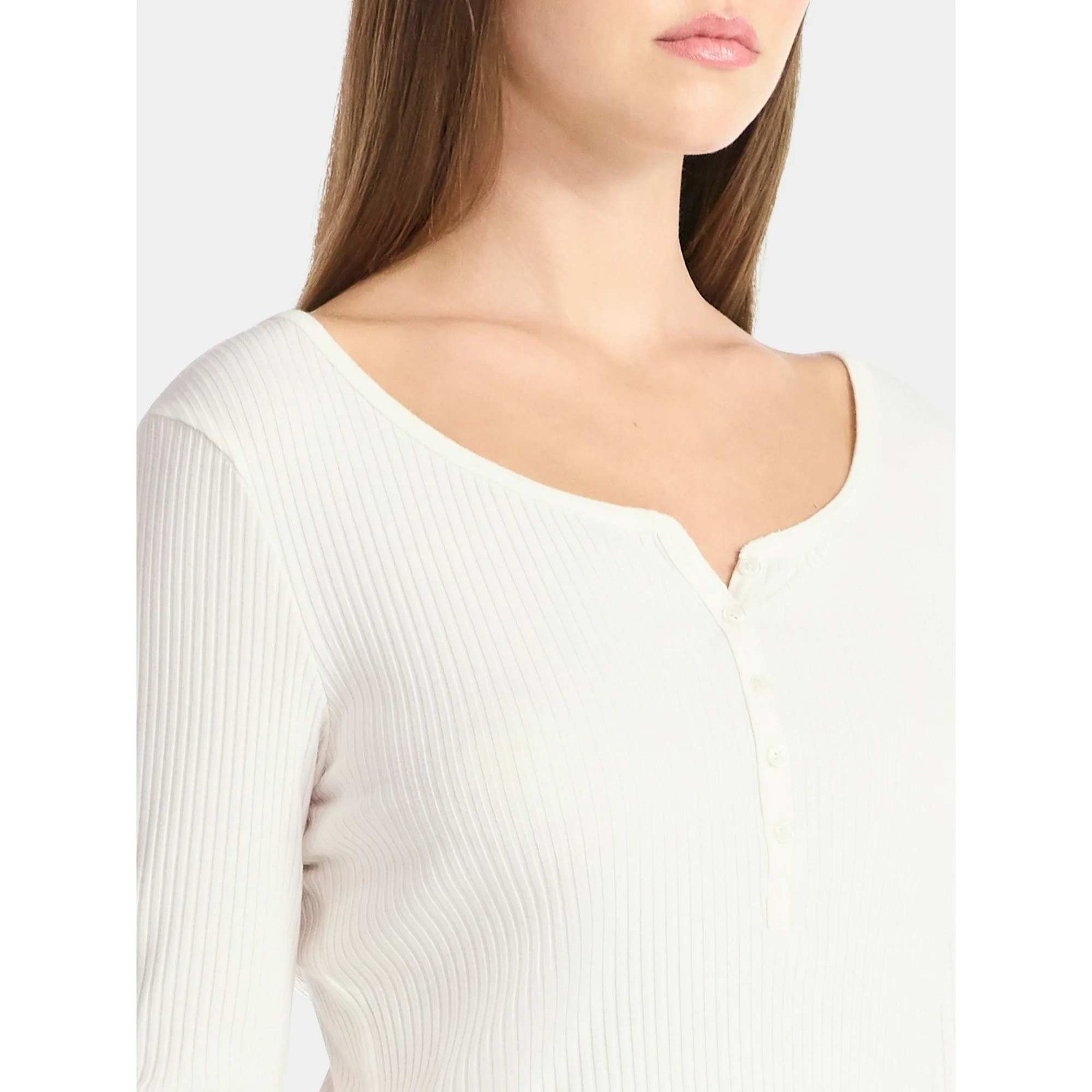 NB Scoop Neck Y2K Vibe Ribbed Shirttail Henley Top Size M White Cream Shirt NWT