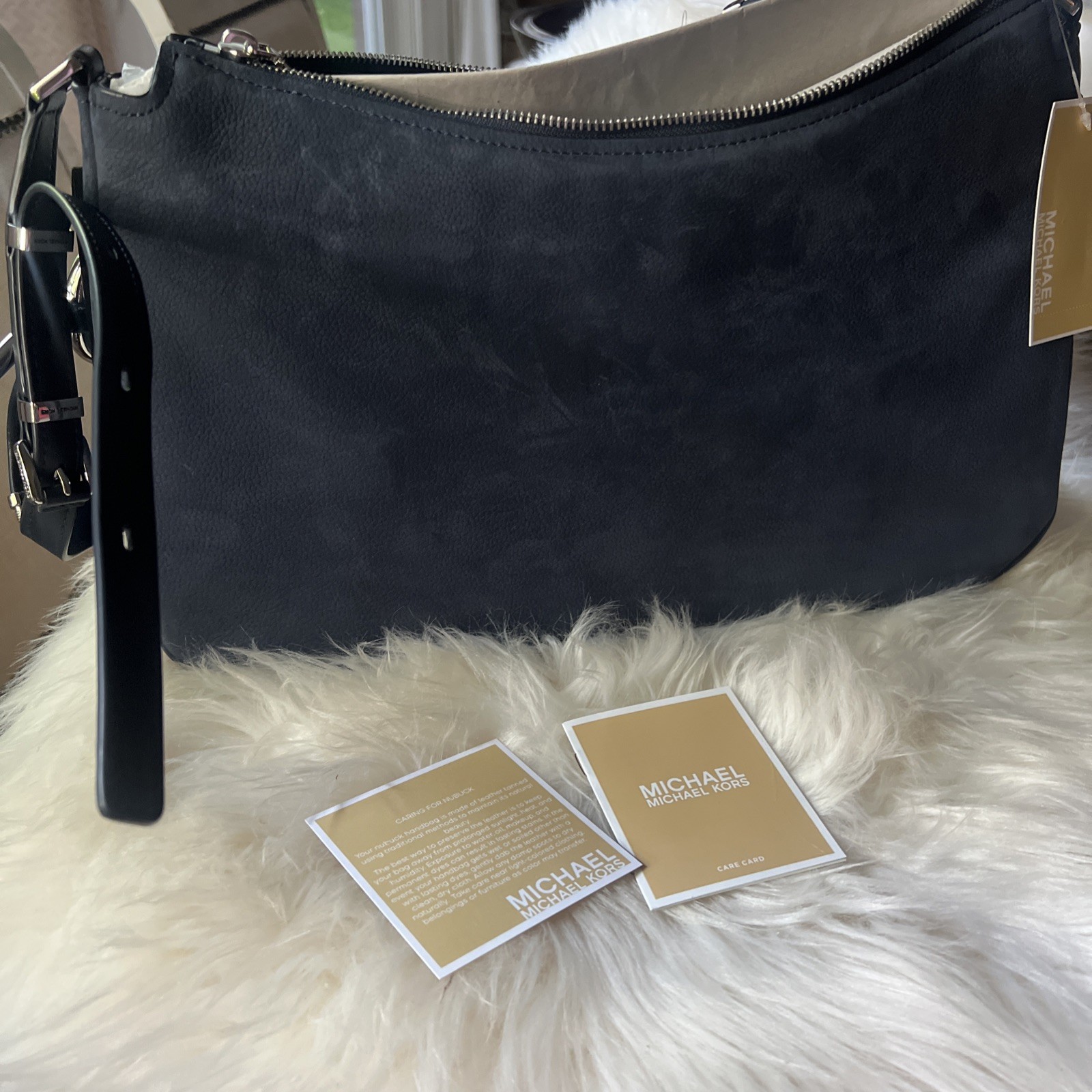 NWT Michael Kors Nolita Medium Nubuck -Leather Shoulder Crossbody Bag DressBlues