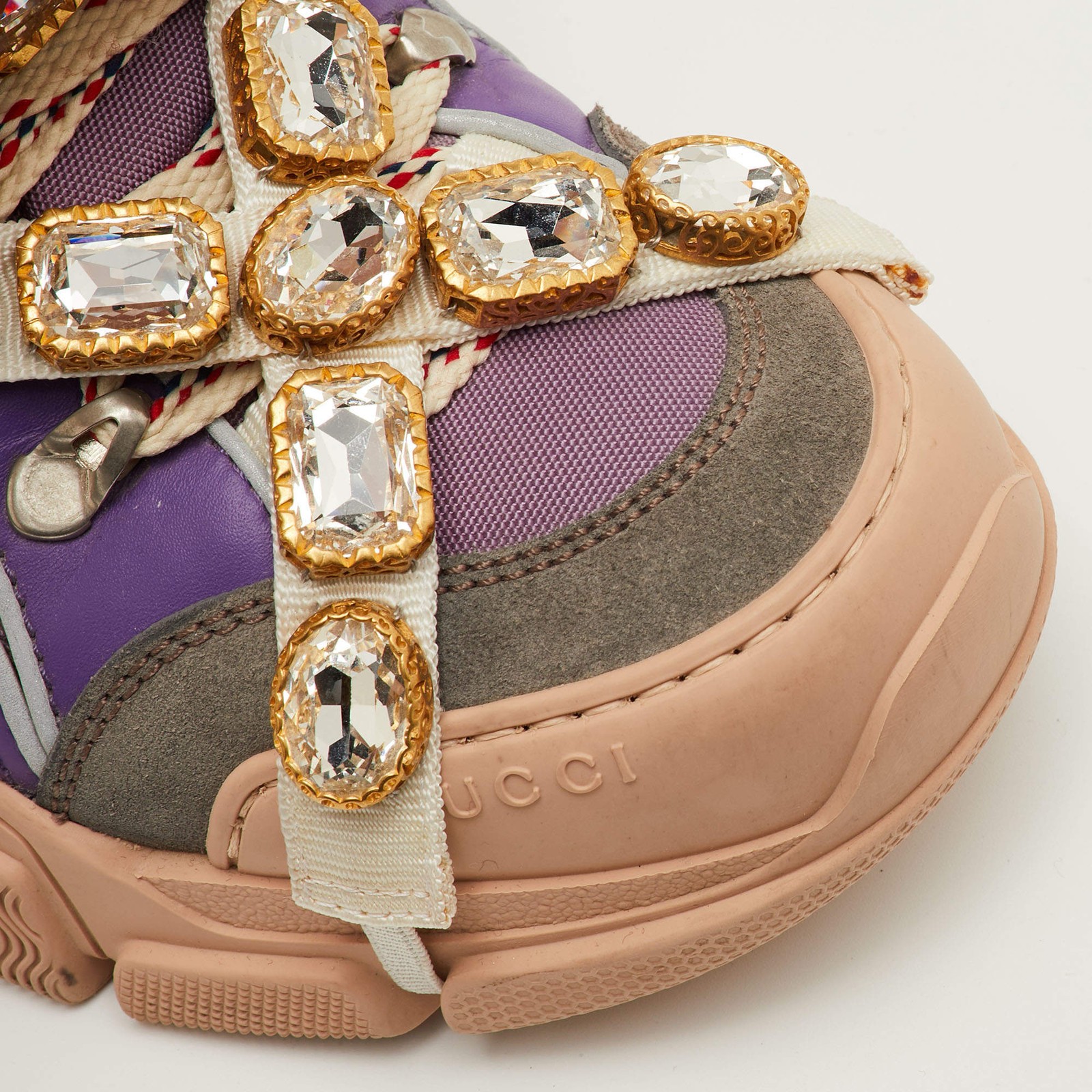 Gucci Flashtrek Size 37.5 Multicolor Mesh and Leather Removable Crystals