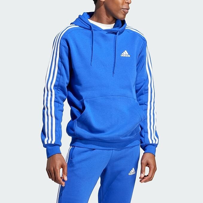 adidas Men’s Essentials Fleece 3-stripes Hoodie sweatshirt Semi Lucid Blue SMALL
