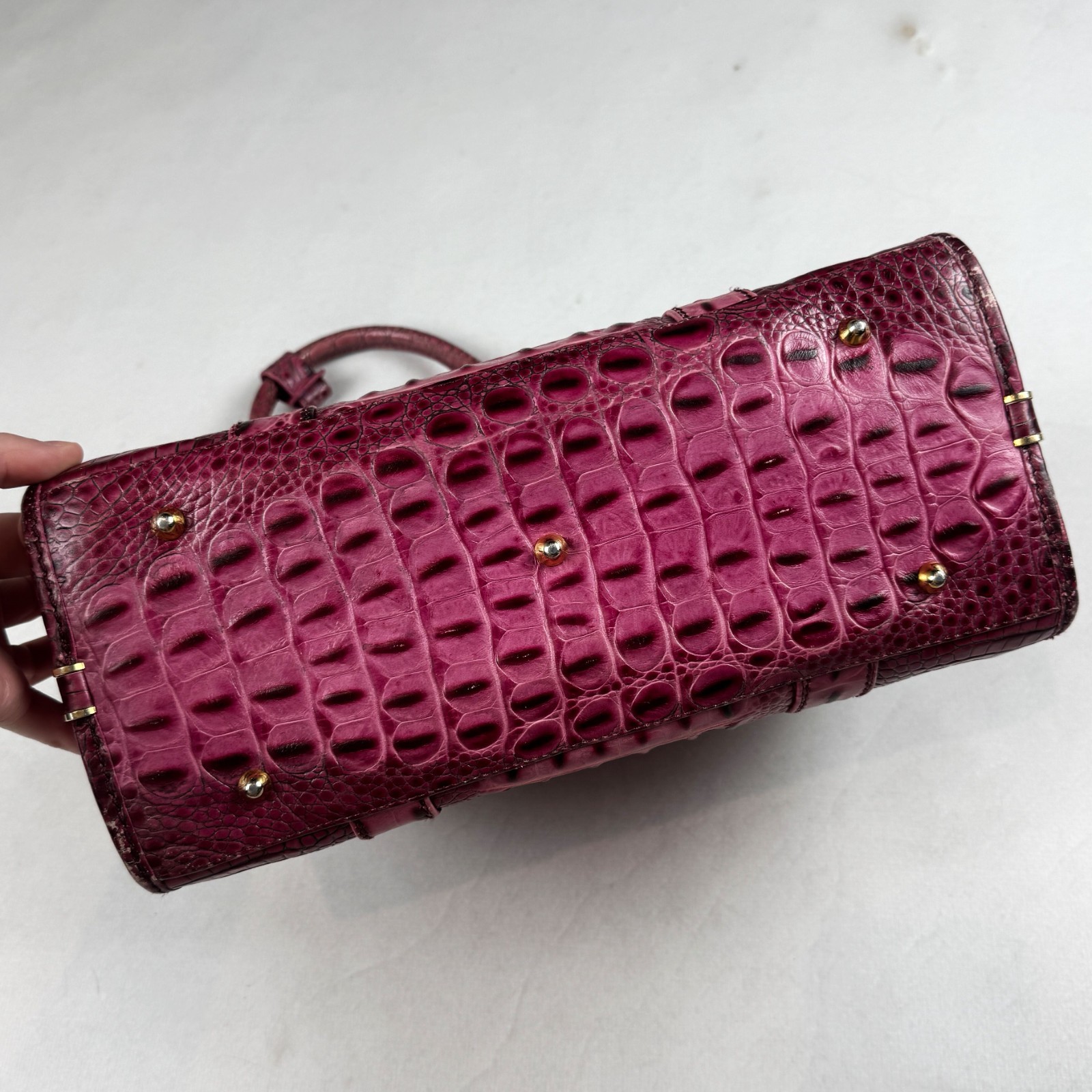 Italy Pink Croc Embossed Handbag Leather Top Handle Purse Retro Shoulder Bag