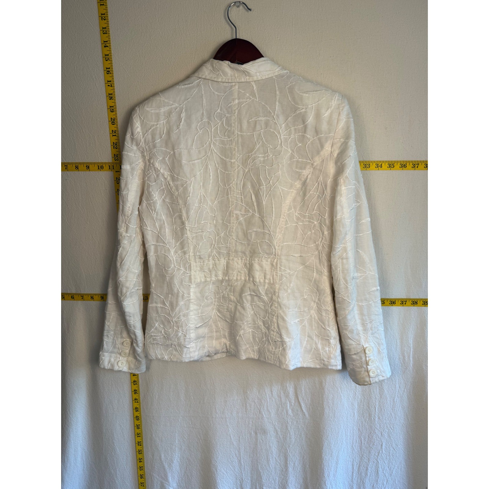 Sara Isabella Embroidered Women’s Medium White 100% Linen Blazer Preppy Coastal