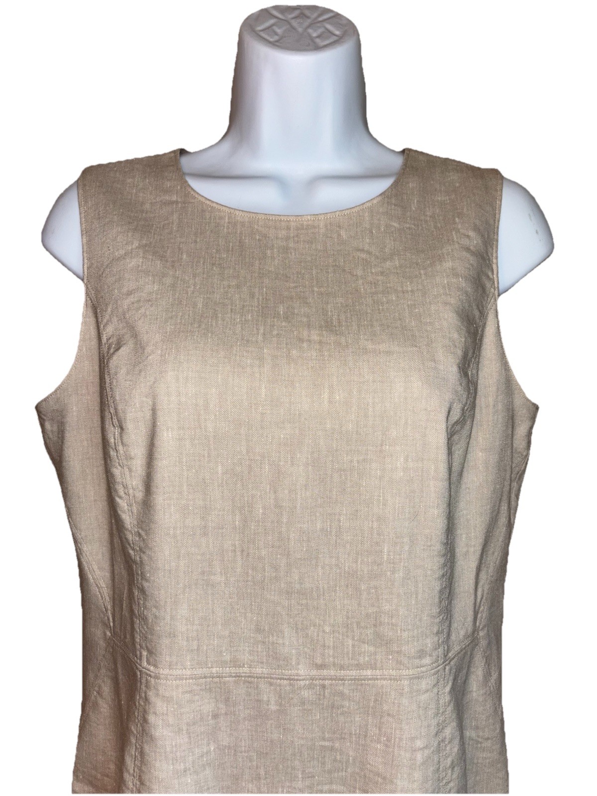 Lands’ End Classic Clothing Linen Blend Dress Beige Size 8 Minimalist Sleeveless