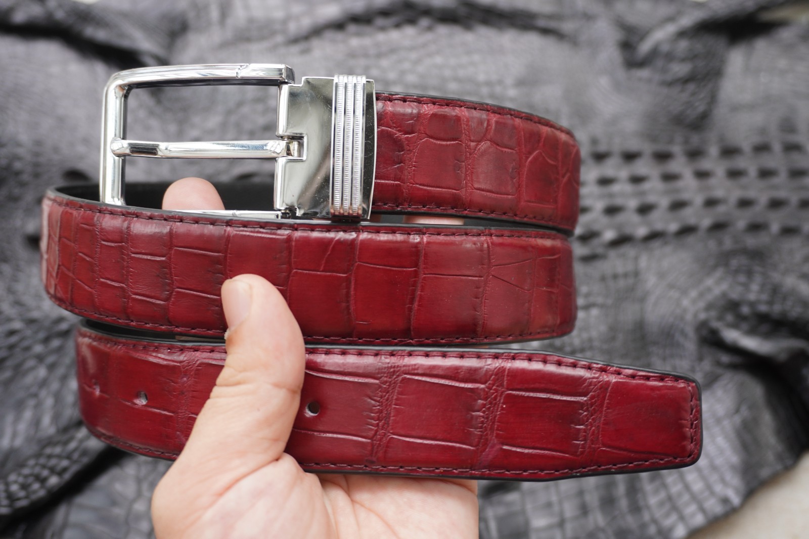 W 1.3 inch- Burgundy Genuine CROCODILE Belly LEATHER Skin Men’s Belt #Y26