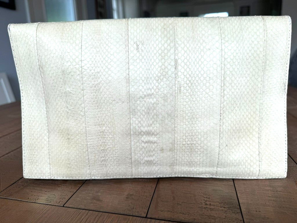 Beirn Black Ivory Python Snakeskin Leather Envelope Party Clutch Bag