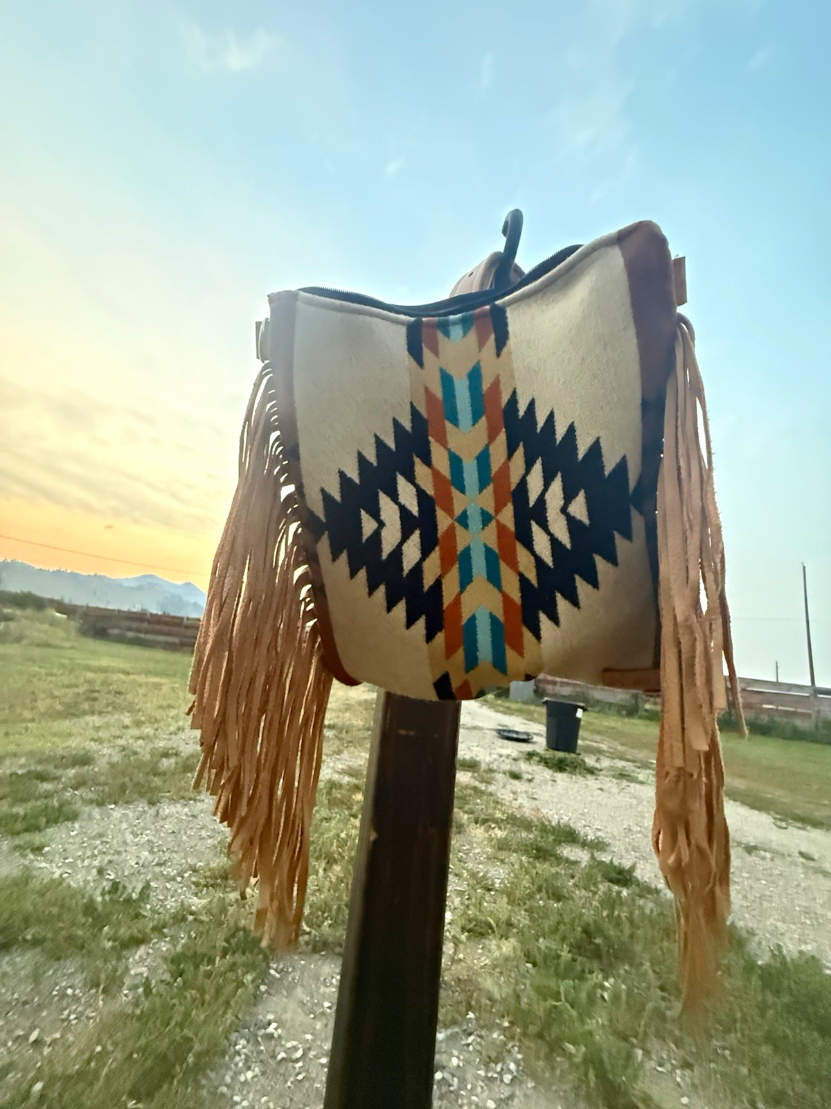 Mercy Grey Design Co Western P-Wool Geometric Fringe Crossbody/ Backpack custom