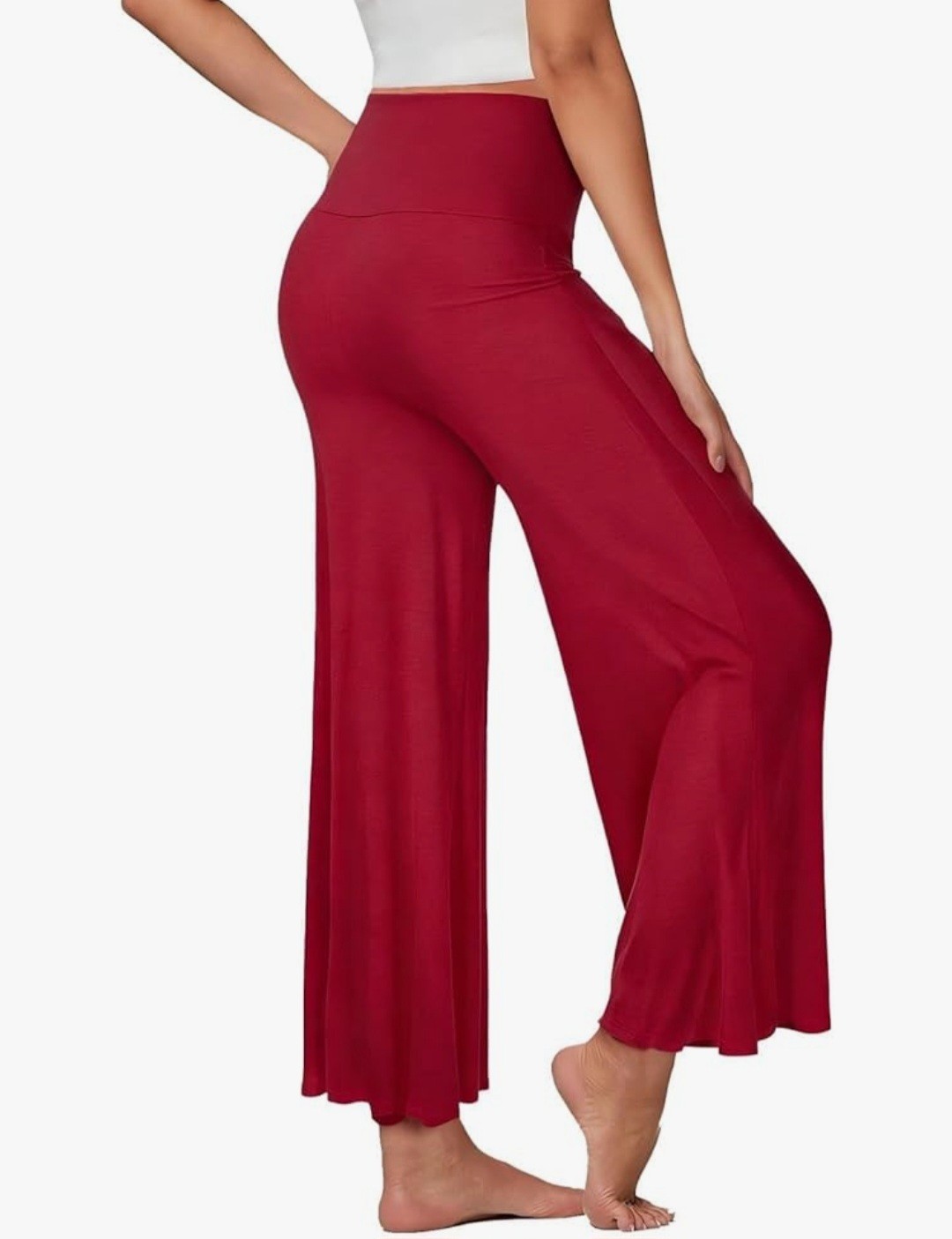 Source Unknown Wide-Leg High-Waist Pants – Deep Red (Large)