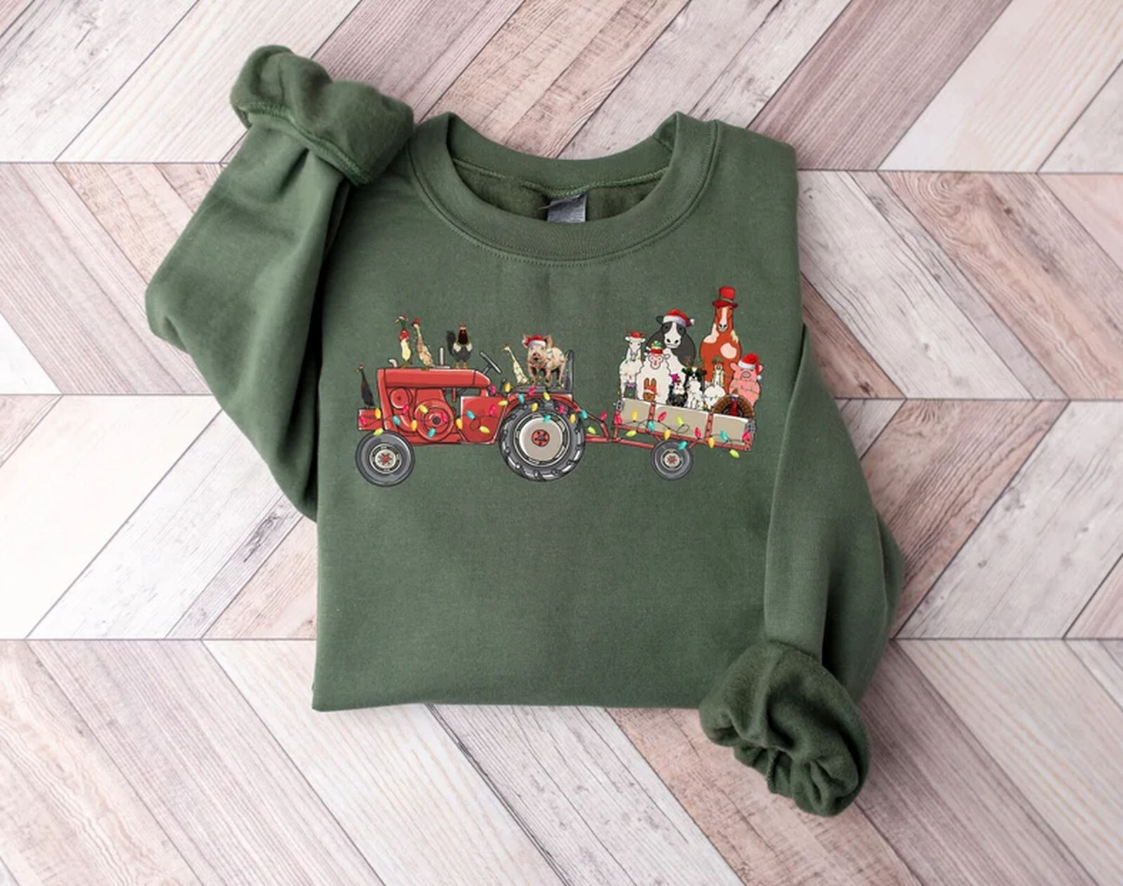 Farm Animals Christmas Sweatshirt, Cute Tractor Holiday Shirt, Farmhouse Shirt