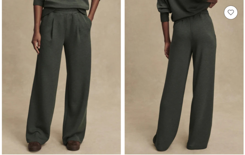 Varley The Extra Wide Leg 29.5 Inch Pants ANTHROPOLOGIE M Olive Marl NWT