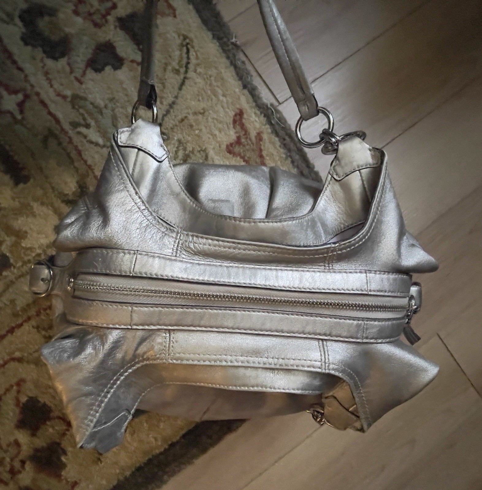 Coach Madison Maggie Champagne Gold Metallic Leather Shoulder Bag 15742