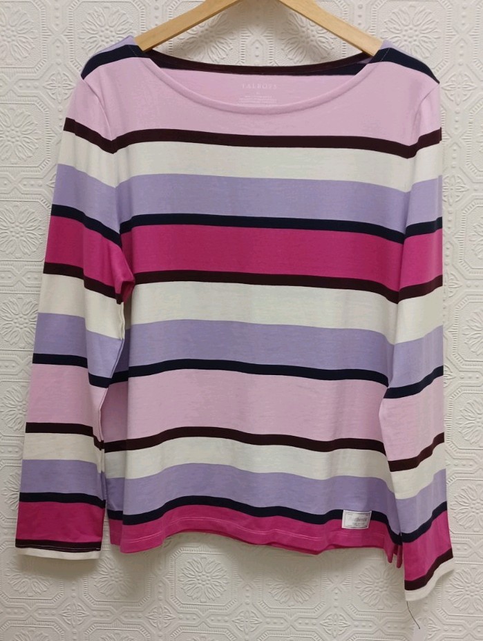 NWT Talbots 100% Cotton Pink & Purple Knit Long Sleeve Blouse Size Extra Large