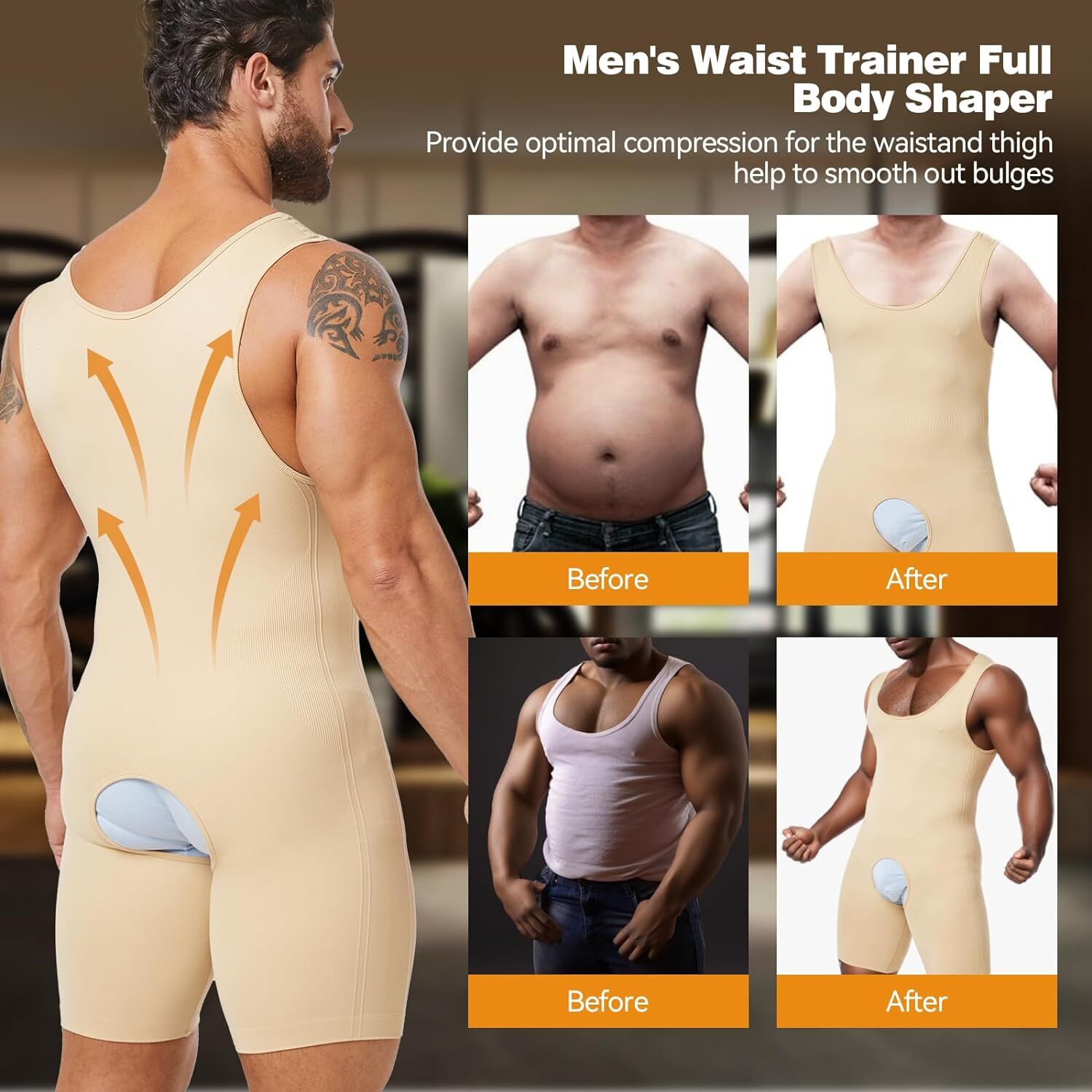 Men Full Body Shaper Compression Bodysuit Shapewear Firm Tummy Control Underwear