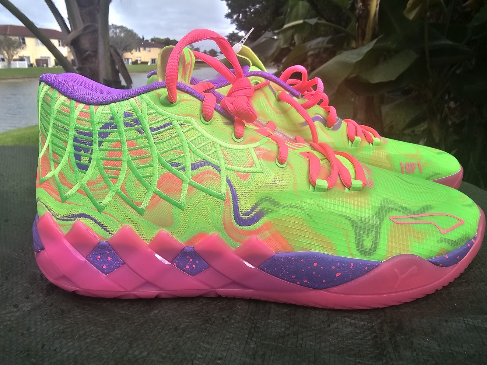 Size 13 Puma MB.01 Men Basketball Shoe Green/Pink/Purple LaMelo Ball 310437 01
