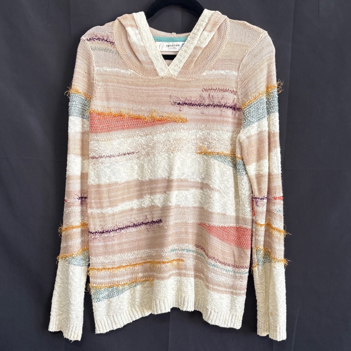 Sparrow Anthropologie M Hooded Sweater Multicolor Textured Knit Boho Stripe