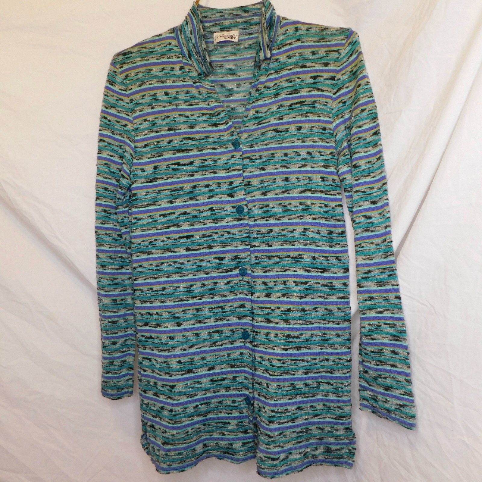Vtg Missoni Sport Womens Size IT 46 US M Knit Tunic Cardigan Blue Stripe Rayon C