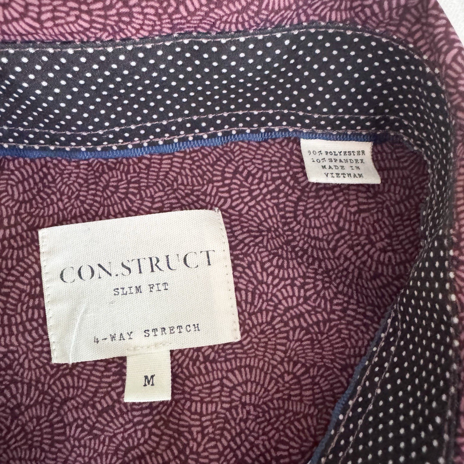 Construct Slim Fit Button Down Mens MEDIUM Long Sleeve. Maroon All Over Print