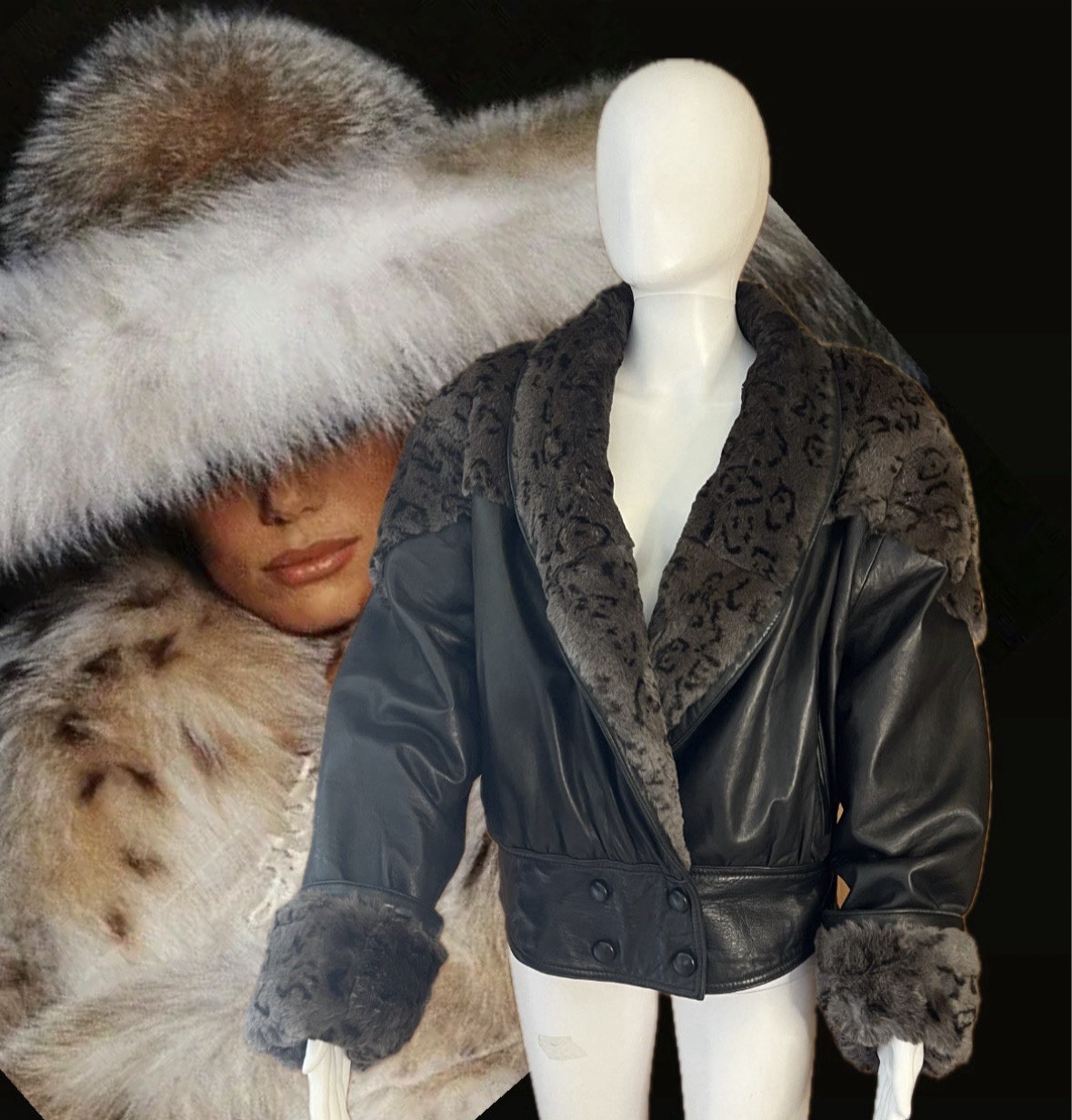 80s Carole little leather jacket with leopard print fur /Mob Wife /size: Medium/