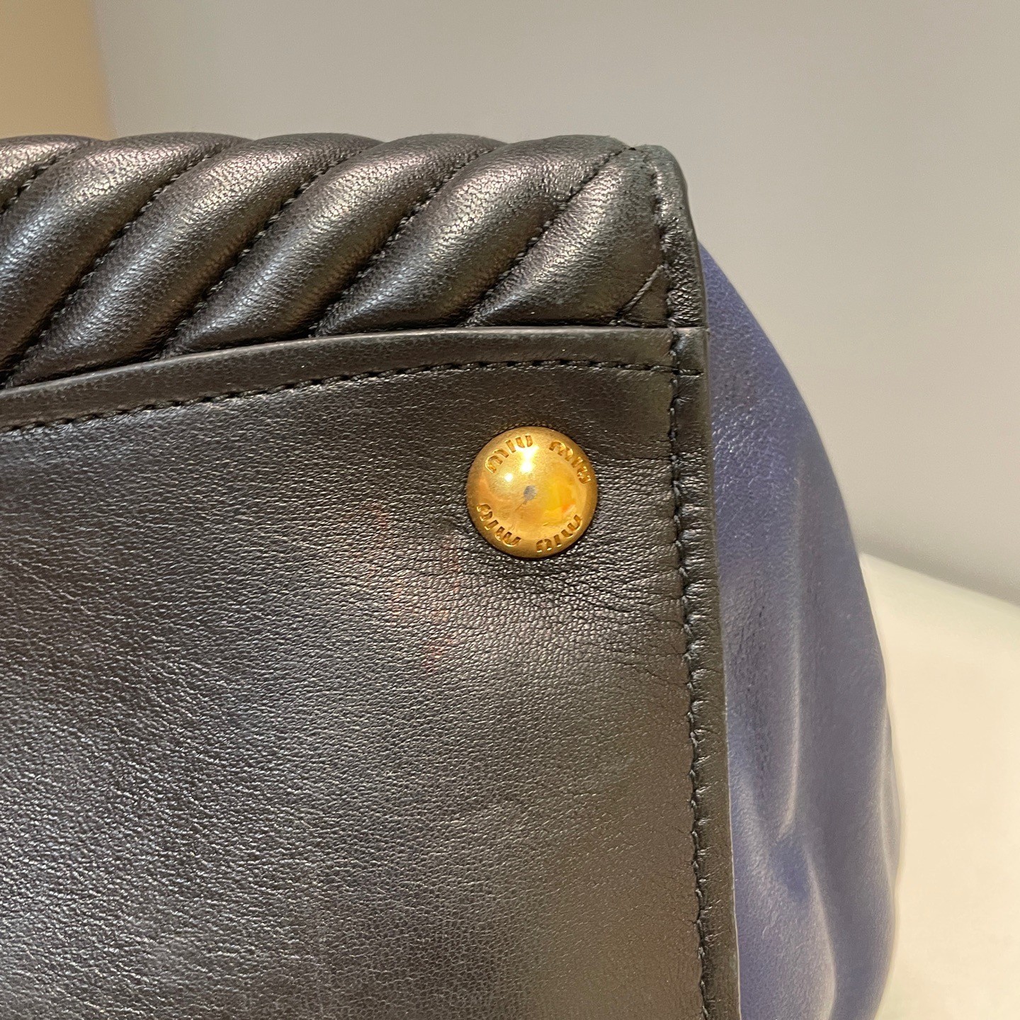 Miu Miu Quilted Leather Navy Large Top Handle Crossbody Bag