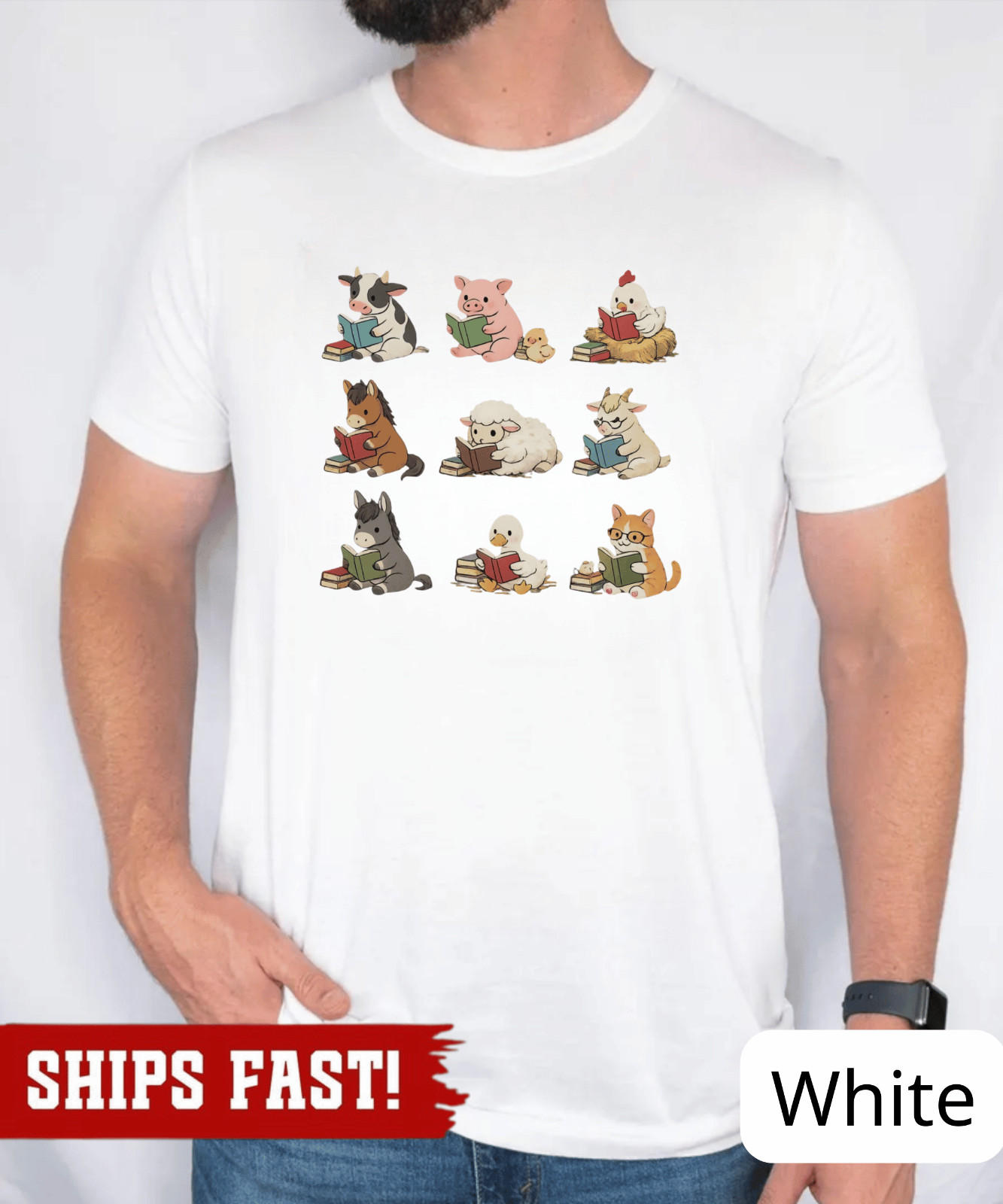 Farm Animals Reading Shirt, Book Lover Farm Tee, Cute Animal shirt, Teacher Libr