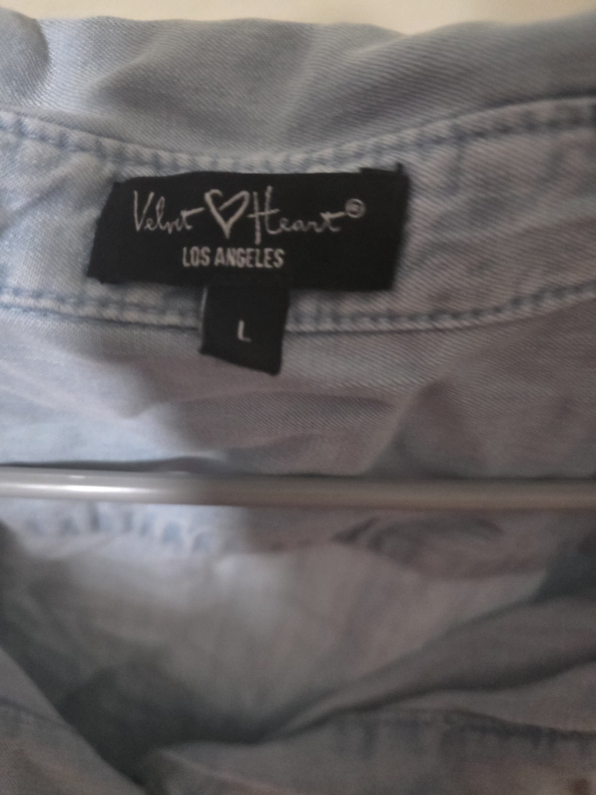 Velvet Heart Los Angeles Blue Solid Denim Collared Button-Up Shirt Women’s L