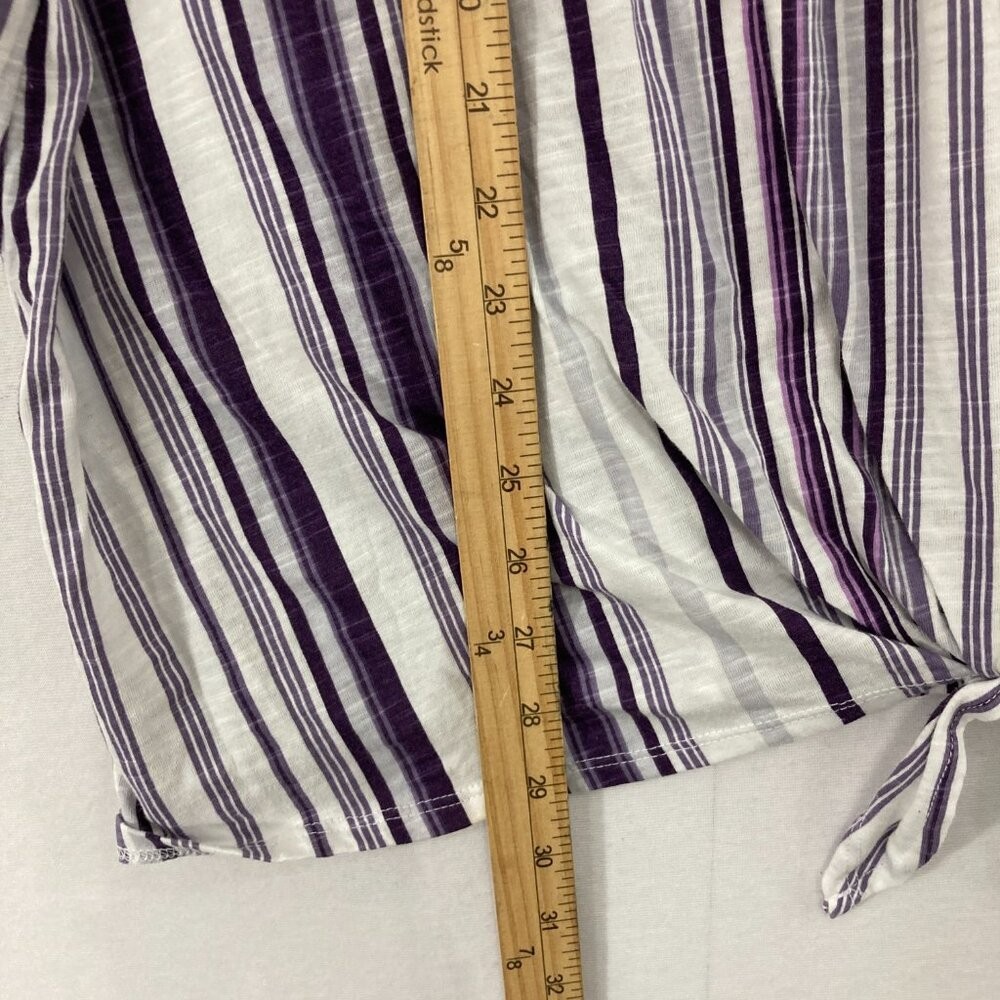 Lane Bryant Top size 26/28 Purple Striped Tie Front Stretch Casual Comfy