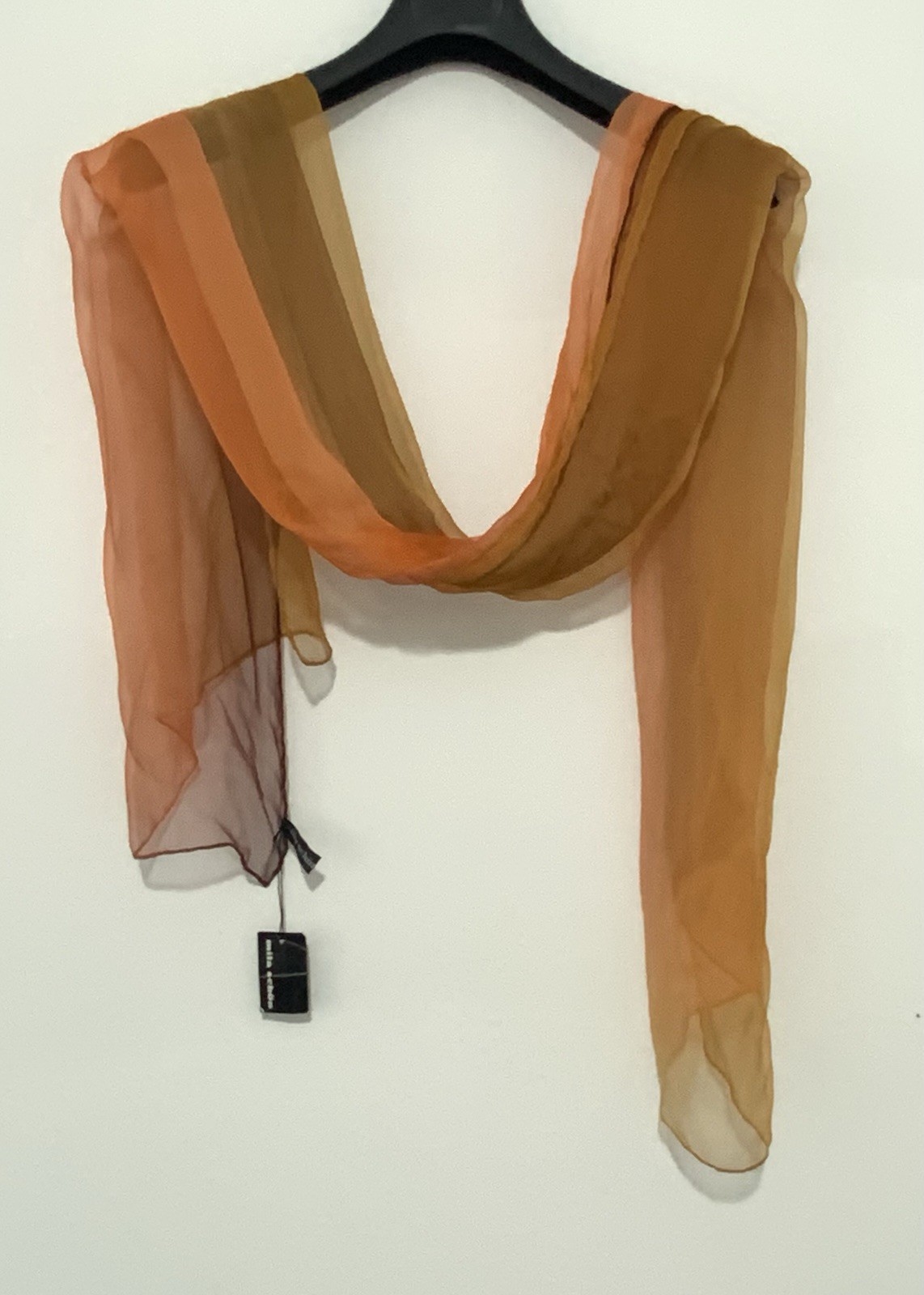 Mila Shone All Silk Orange Color Rectangle Scarf 37/63 In PEC