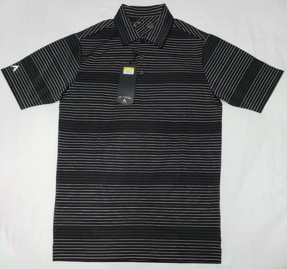 NEW Antigua Domain Desert Dry Black Striped Mens Golf Polo Shirt Size Small