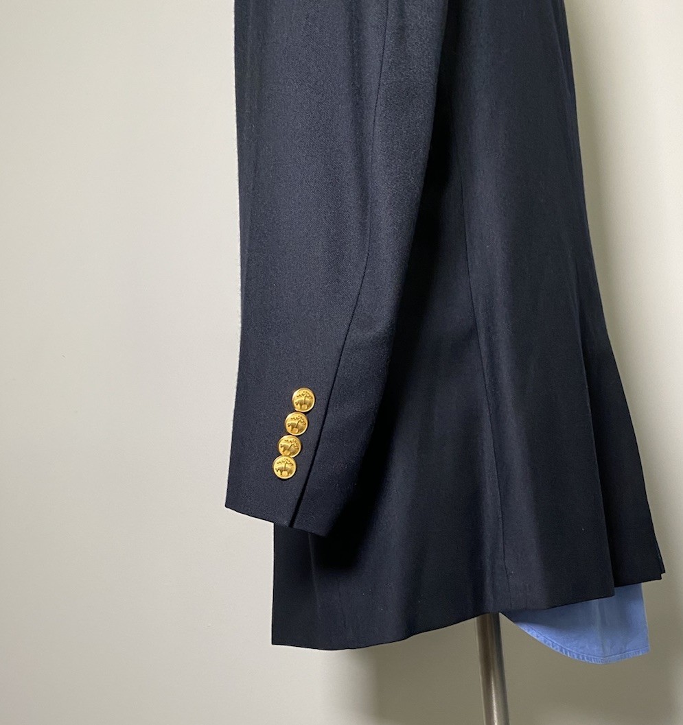 44S BROOKS BROTHERS Italian fleece Logo Gold Button Flannel Wool Tweed Blazer