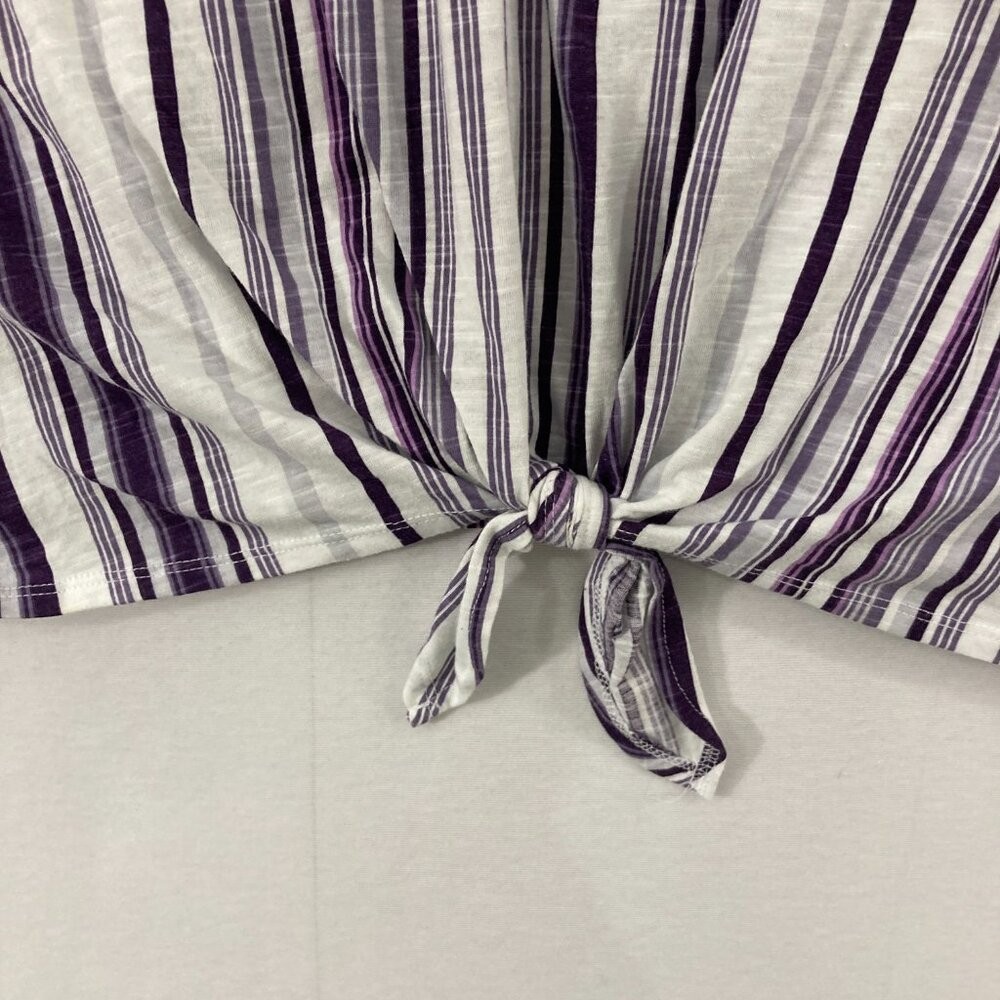 Lane Bryant Top size 26/28 Purple Striped Tie Front Stretch Casual Comfy