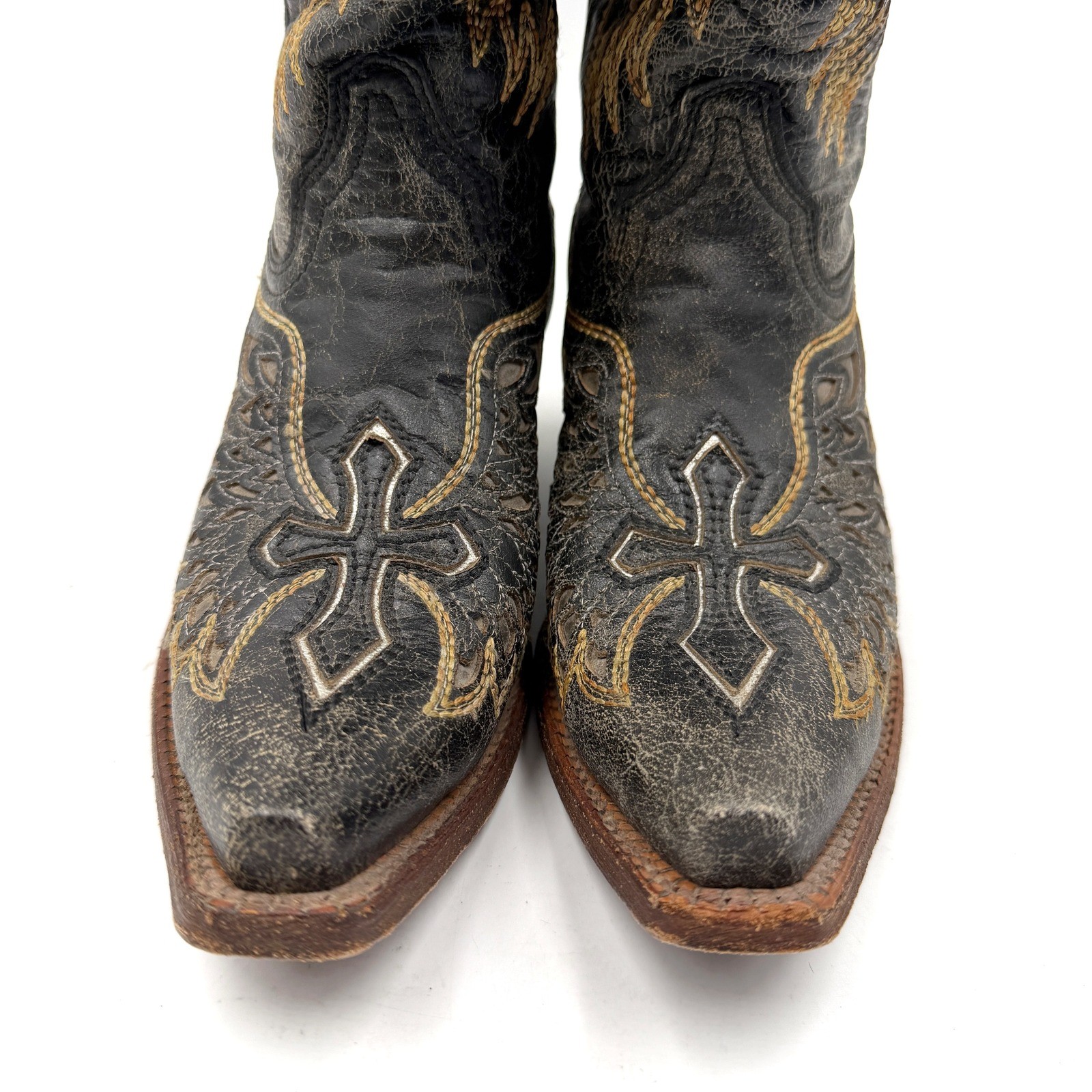 Corral Western Boots Black Wing Cross Embroidery Western Womens 6.5 M A1967