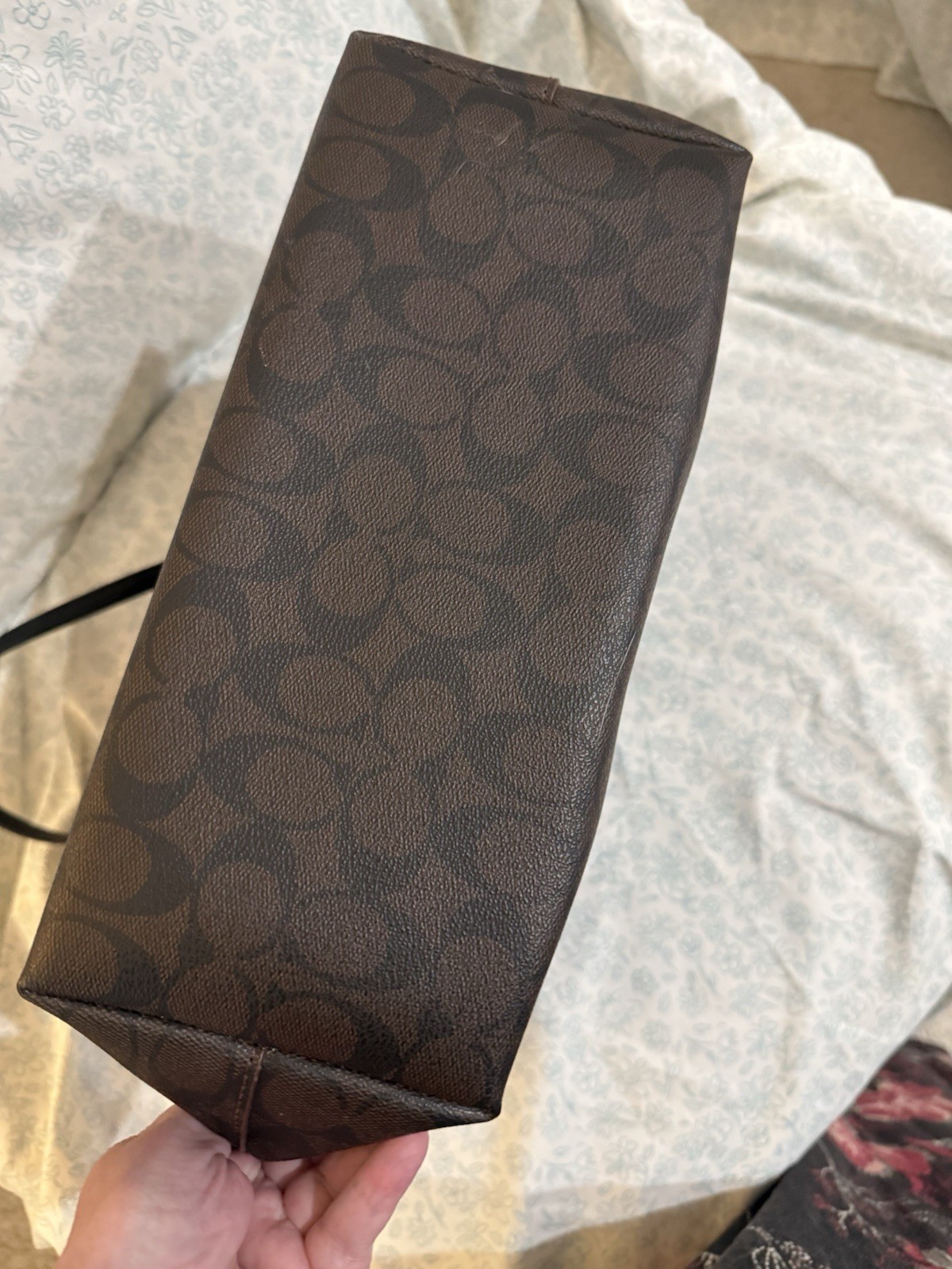 Coach Signature Logo Zip Top Tote Large Brown/Black Gold Hardware Brand Card