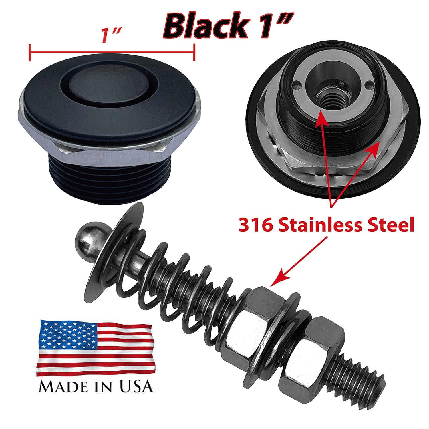 Stainless Mini Push Button Hood Pin Latch 2 Inch Stud Black Quick Release