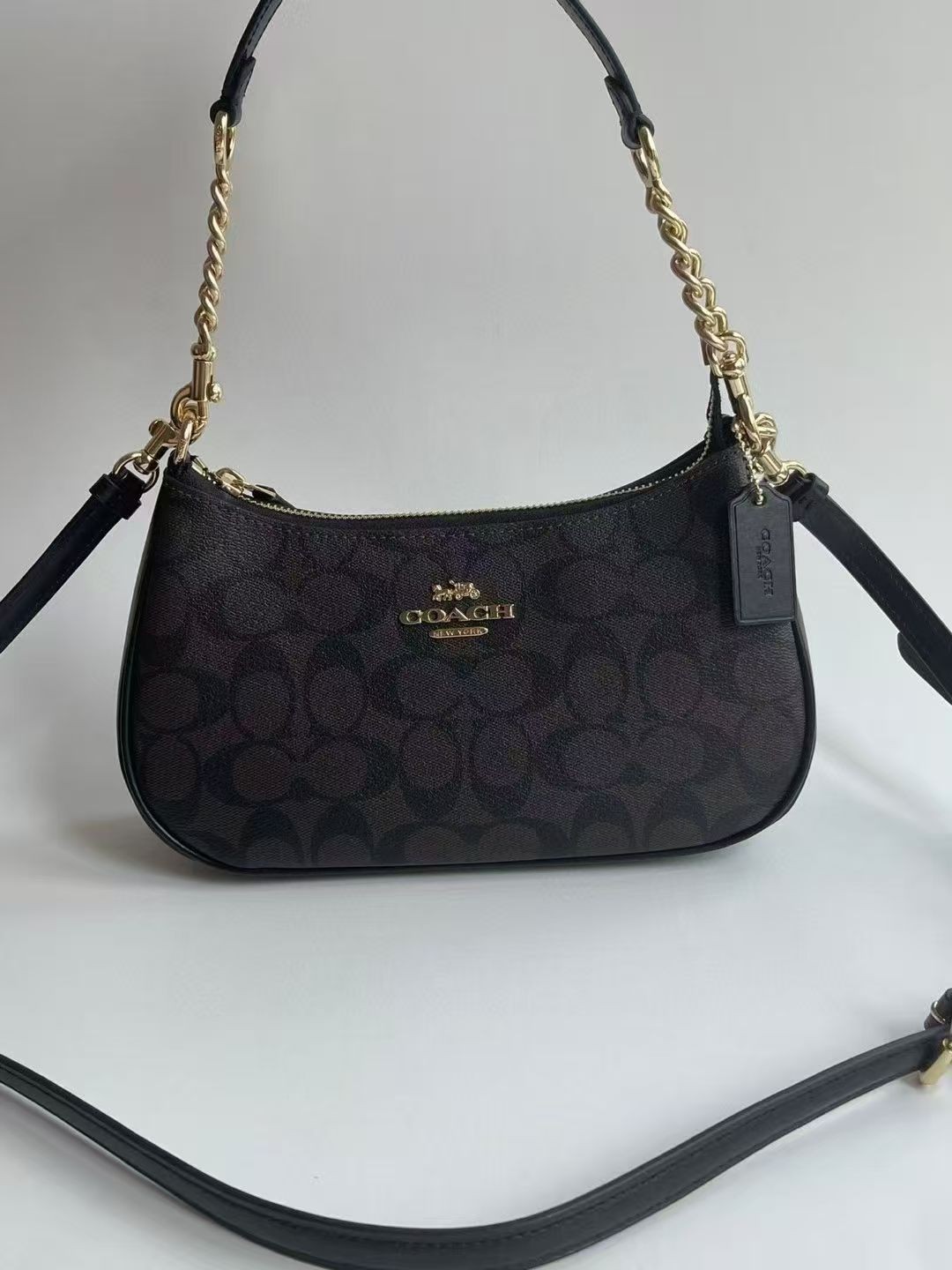 COACH Teri Shoulder Bag In Signature Gold/Walnut/Black, Only unpacked, not used