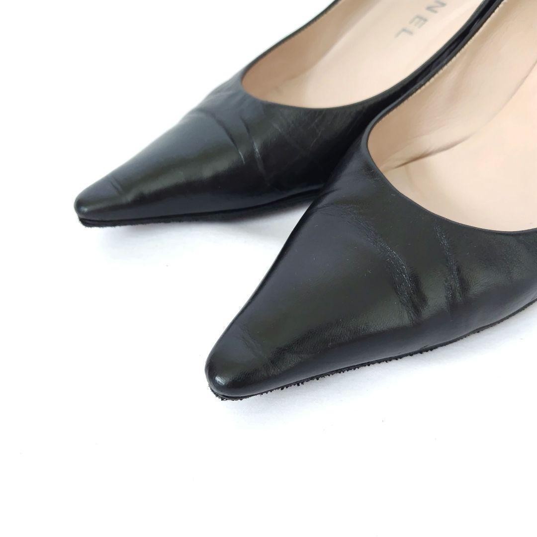 Rare Chanel Black Leather Classic Pumps 35.5 (22.5cm) 5.5cm Heel Refurbished