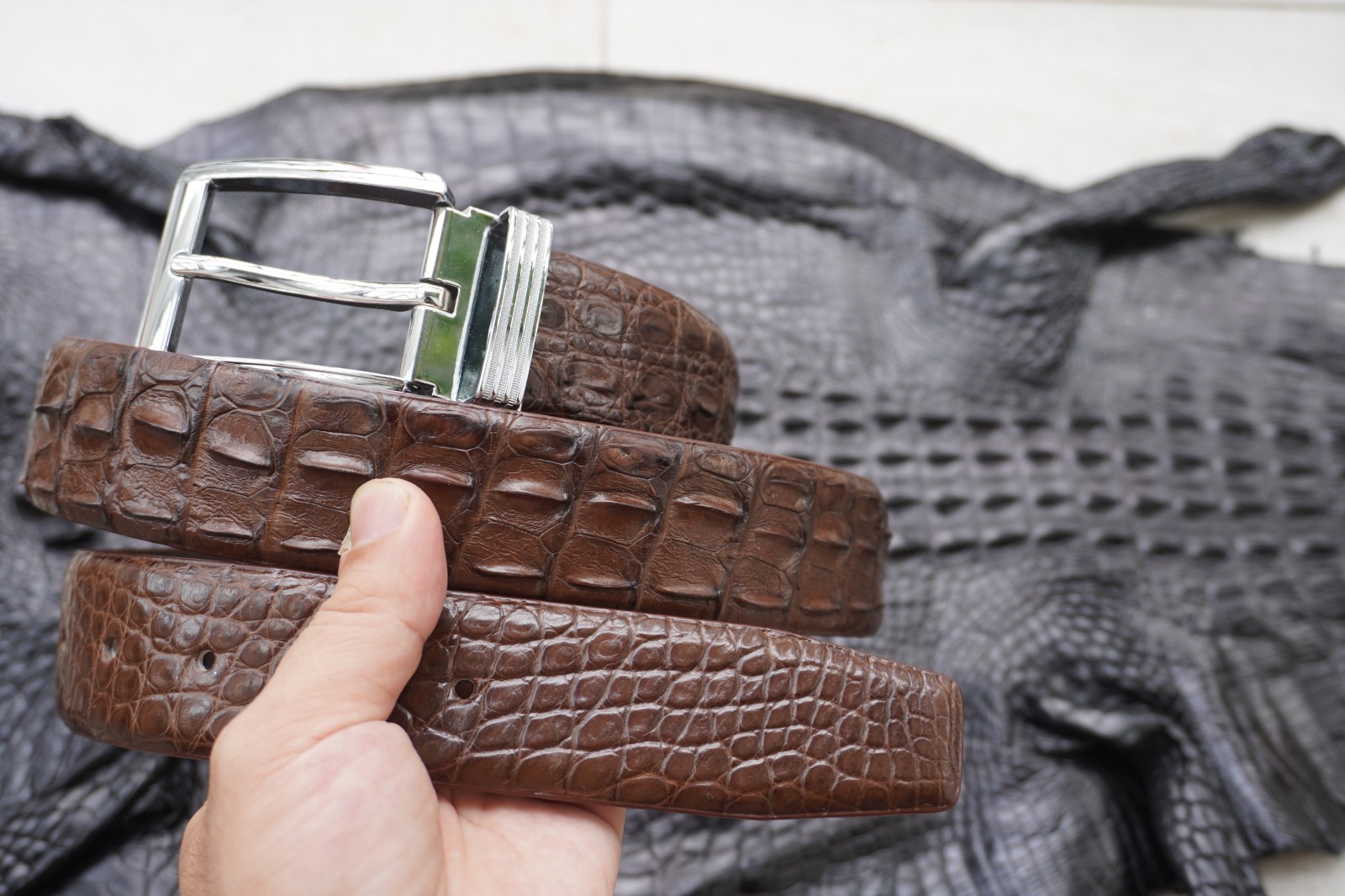 Brown Genuine CROCODILE Hornback LEATHER Skin Men’s Belt W 1.3 inch #M20