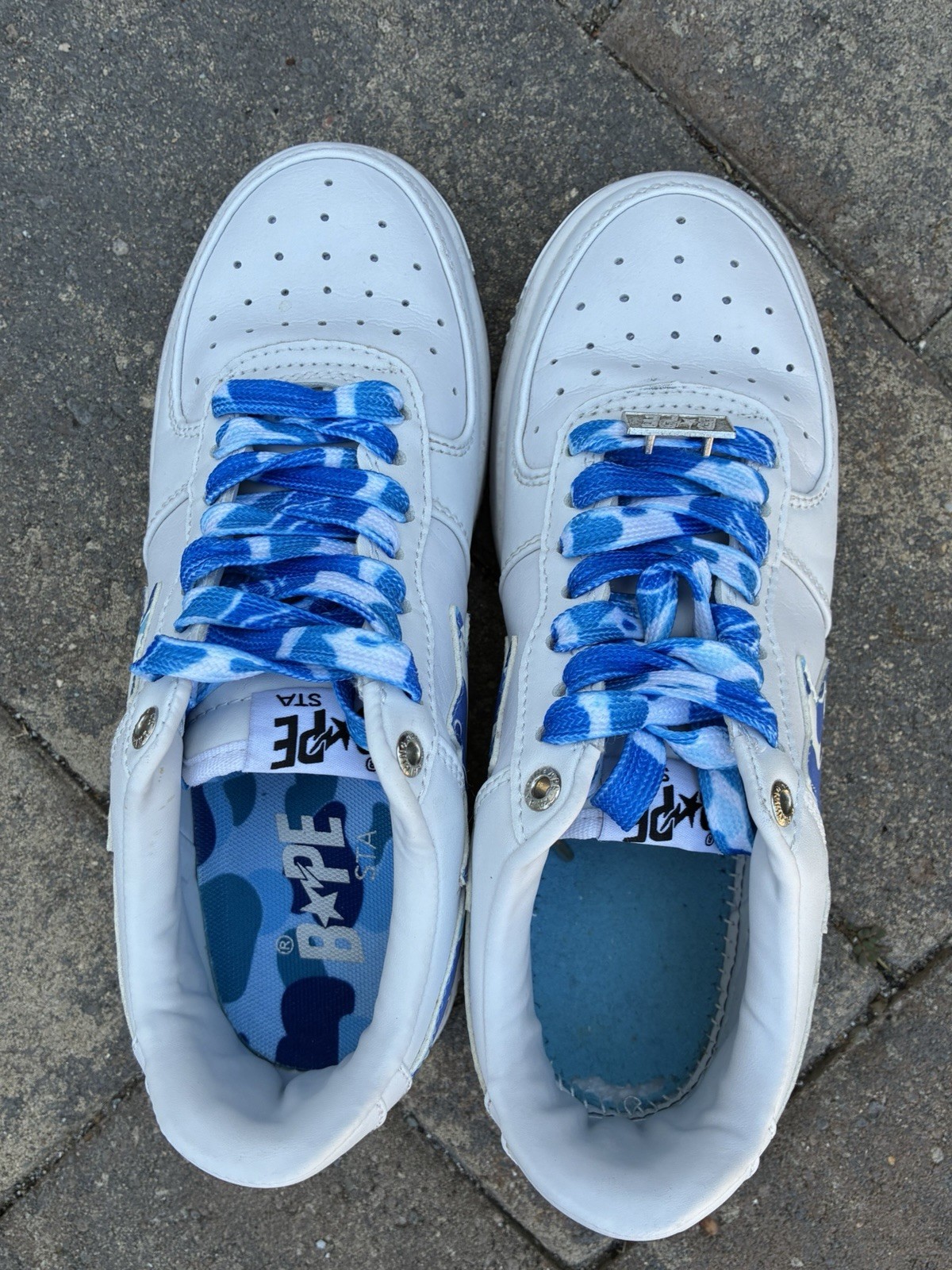 A Bathing Ape BAPE STA Low Top Sneaker RARE White/Blue Camo Lace-Up 1H701919645