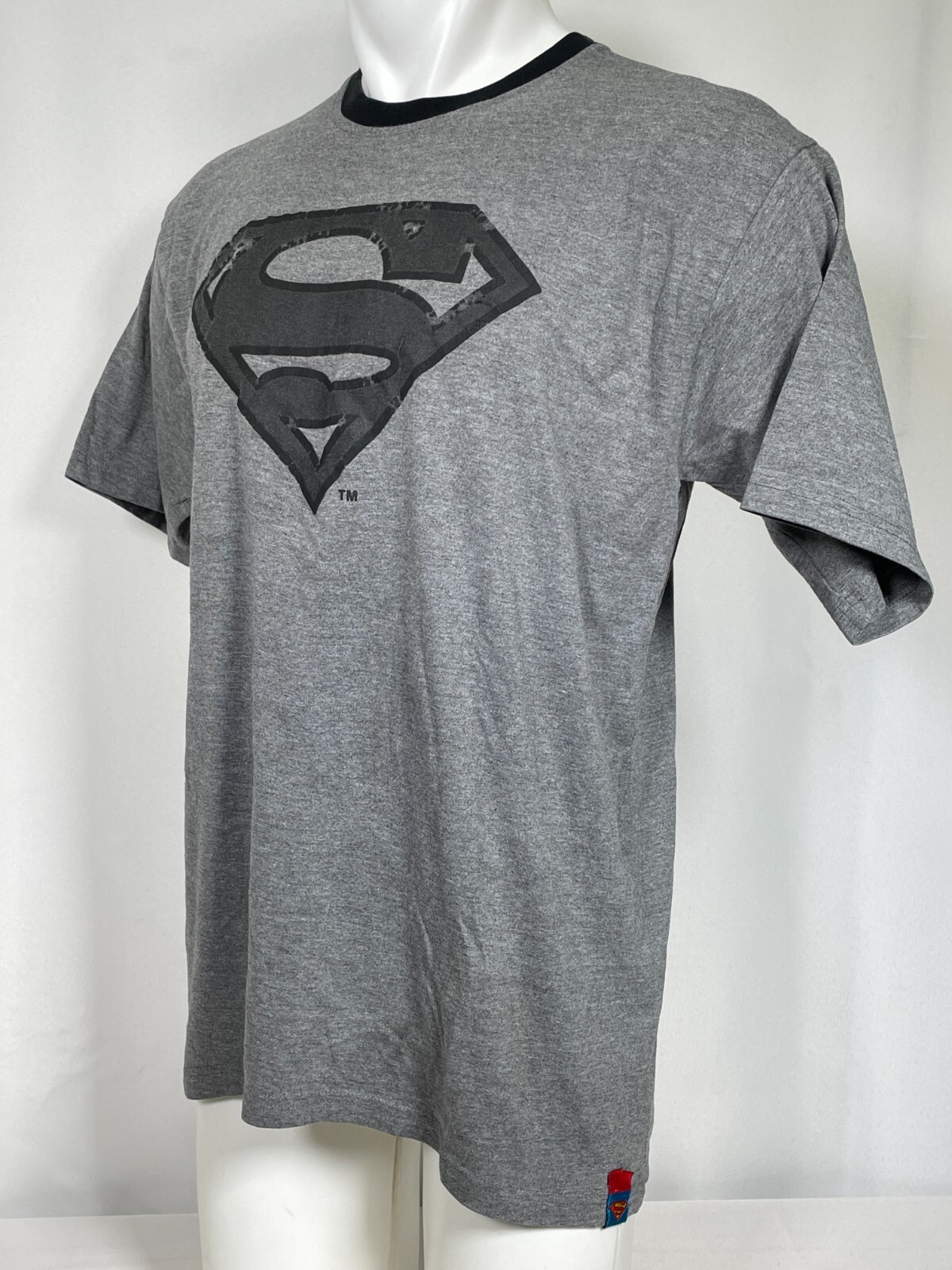 Superman Black Logo Grey Ringer T-Shirt Men’s XXL