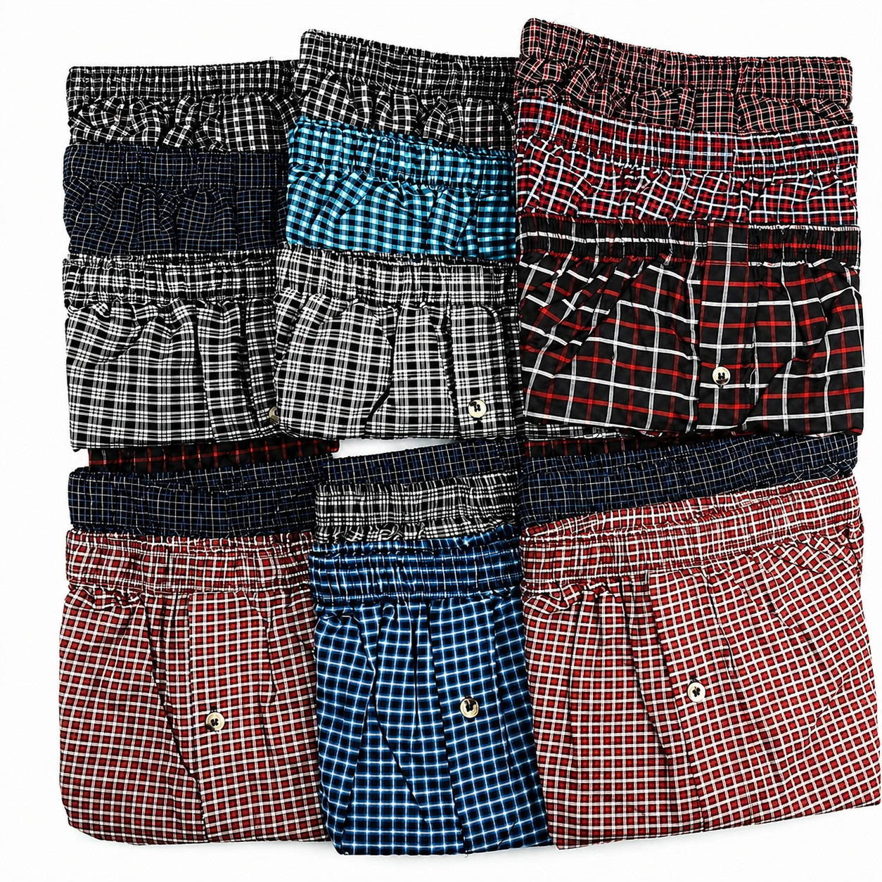 6 Pack Mens Premium Boxers 100% Cotton Underwear Trunk Plaid Shorts Size S~3XL