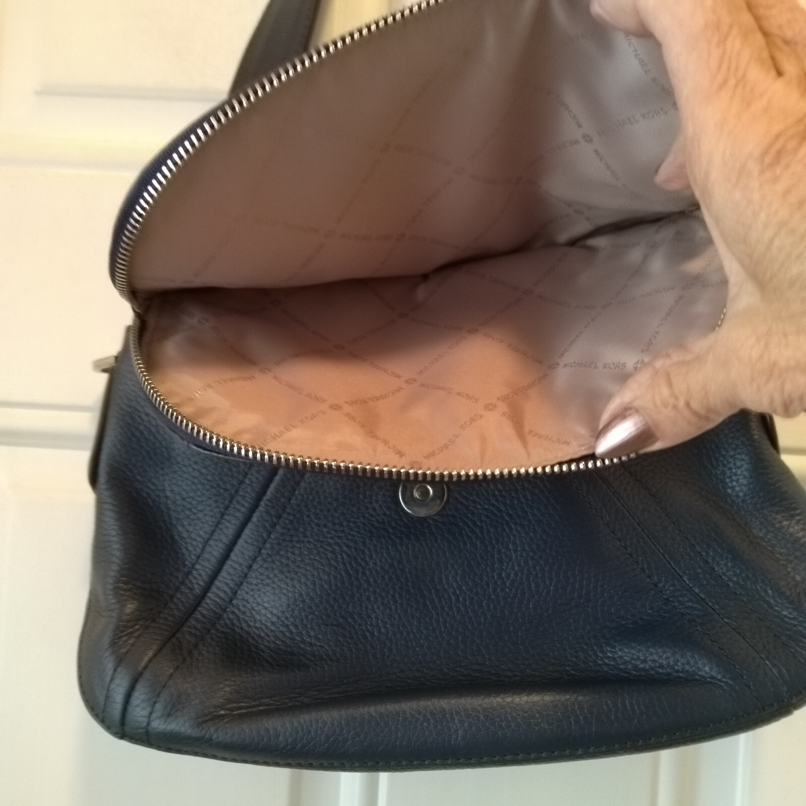 Michael Kors Navy Blue Studded Leather BA-1806 F18 small Satchel Purse P1316
