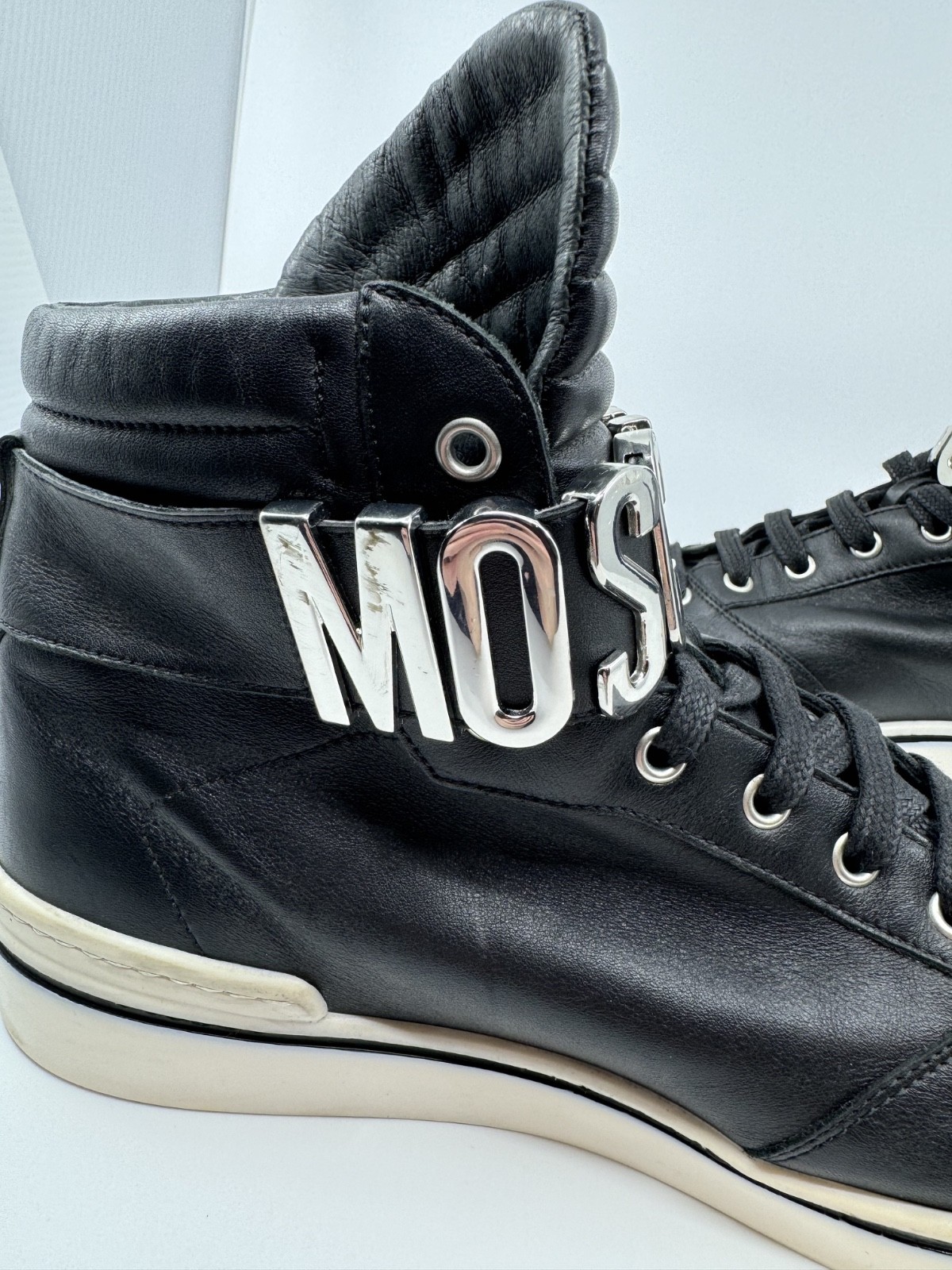 Moschino Mens Leather High Top Sneaker Logo Belt Buckle EU 43 US 10