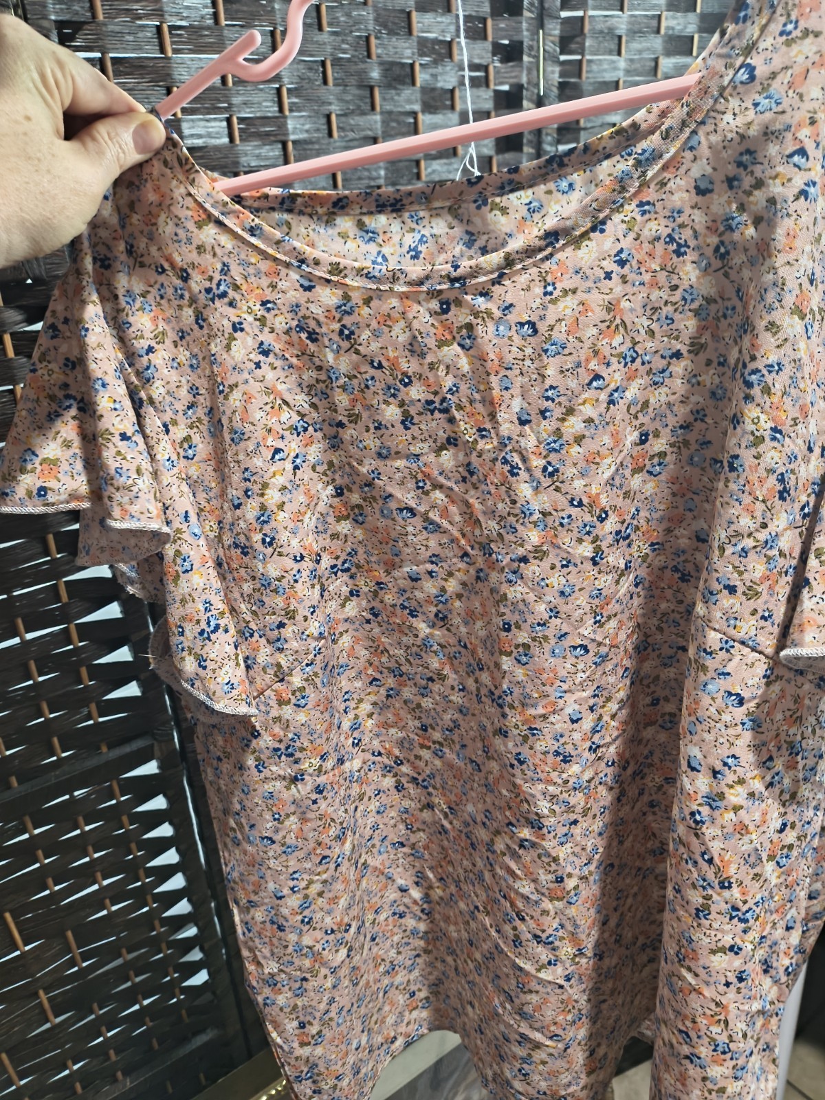 Beige Mini Multicolor Floral Lined Ruffle Short Sleeve/Sleeveless Blouse