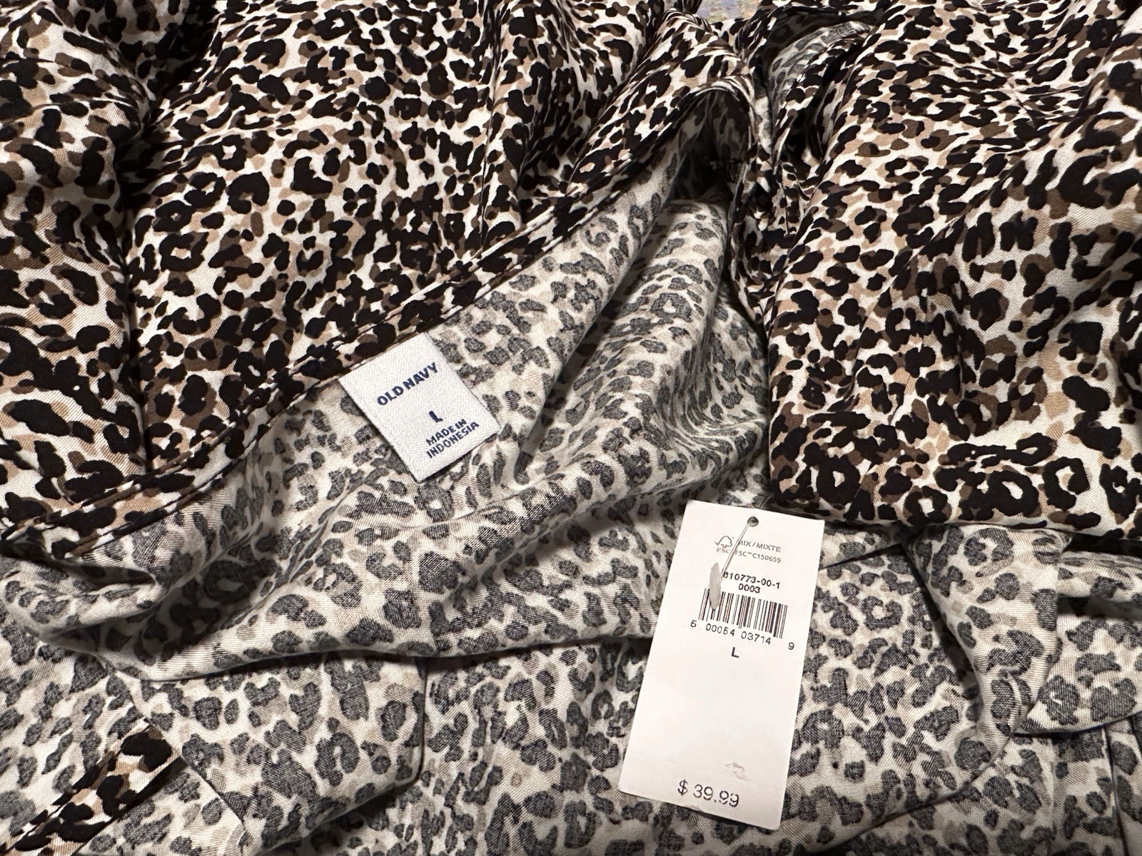 Old Navy Short Sleeve Fall Wrap Dress Womens L Black & Brown Animal Print Midi