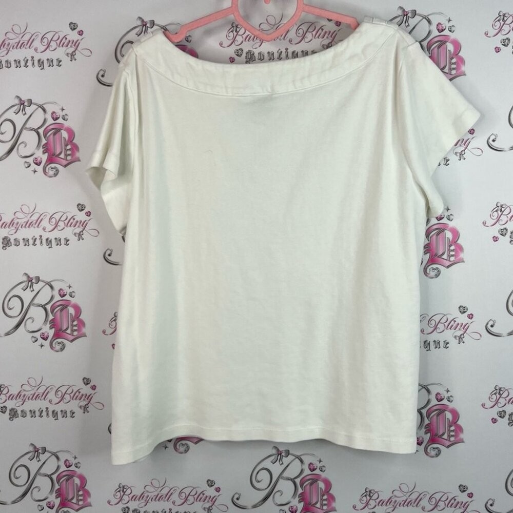 Rafaella tshirt metal clasp detail ring neckline Elegant White Women’s Top