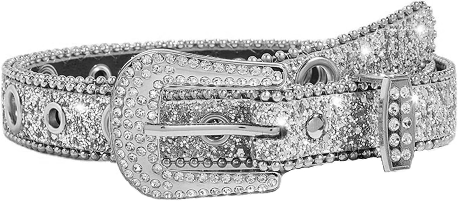Women Men Rhinestone Belt Western Cowgirl Cowboy Bling Studded Leather Belt for