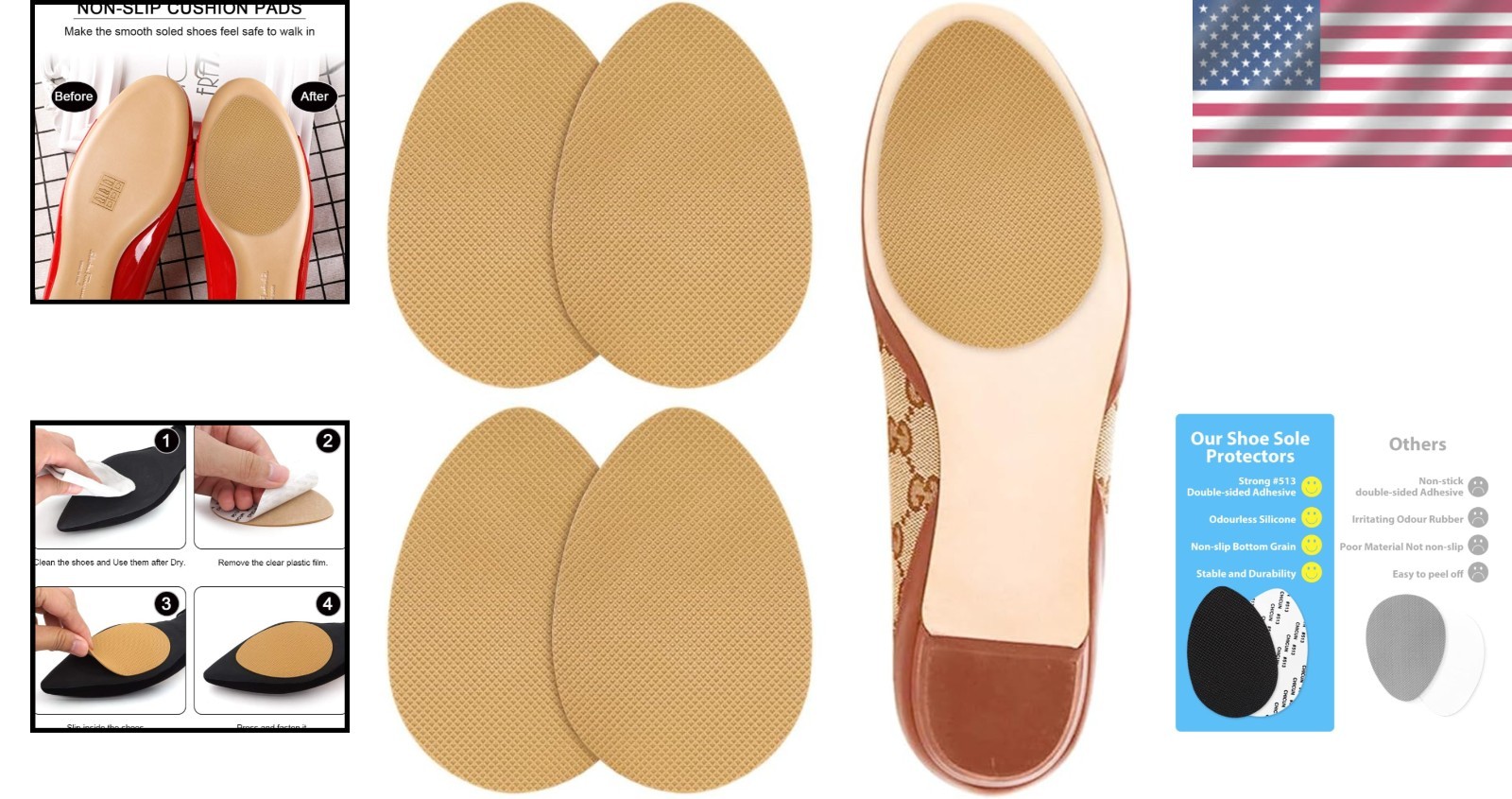 Non-Slip Yellow Shoe Pads – High Heels Anti-Slip Gel Sole Protectors, Pack of 4