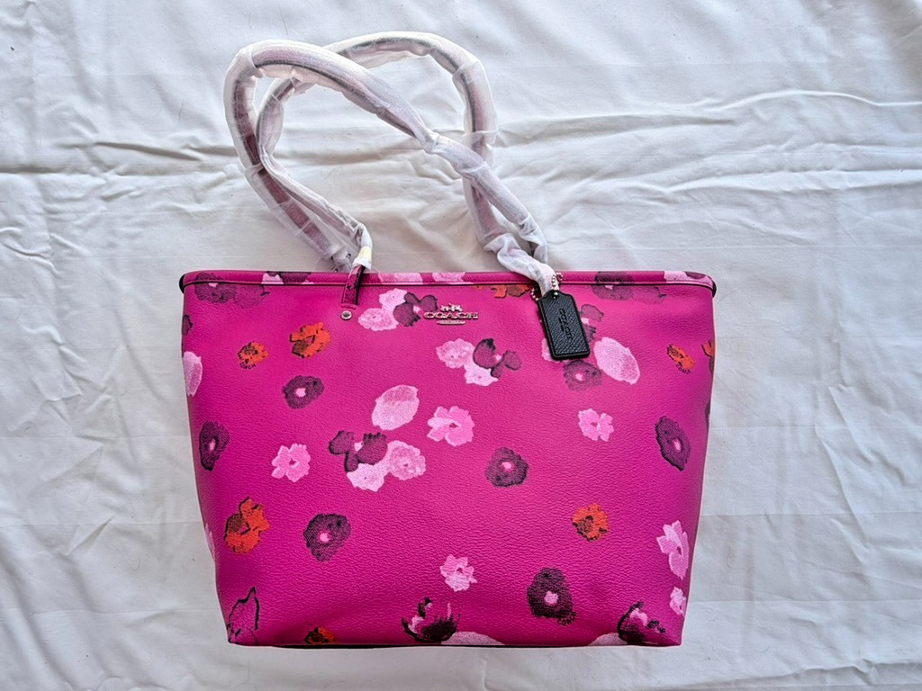 NEW NWT COACH Pink Wildflower Large City Zip TOTE Shoulder Bag