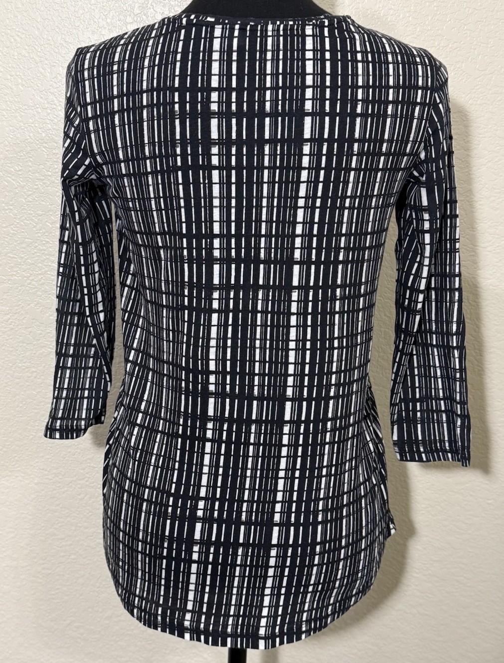 Vince Women’s XS Black White Windowpane Grid Print Pima Cotton Blend Top